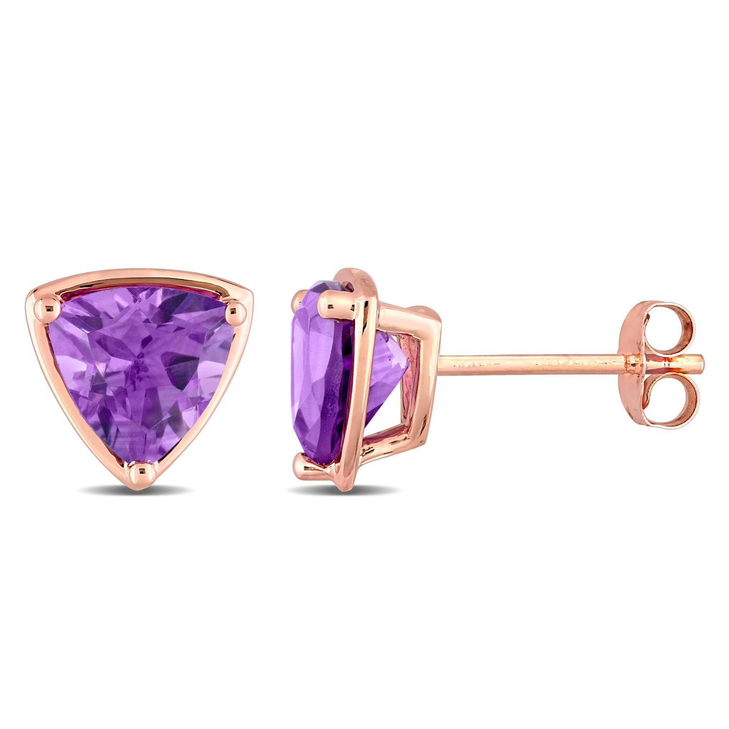 Clous d’oreilles triangle Miabella avec 1-7/8 Carat PBT d’améthyste en or rose 14k