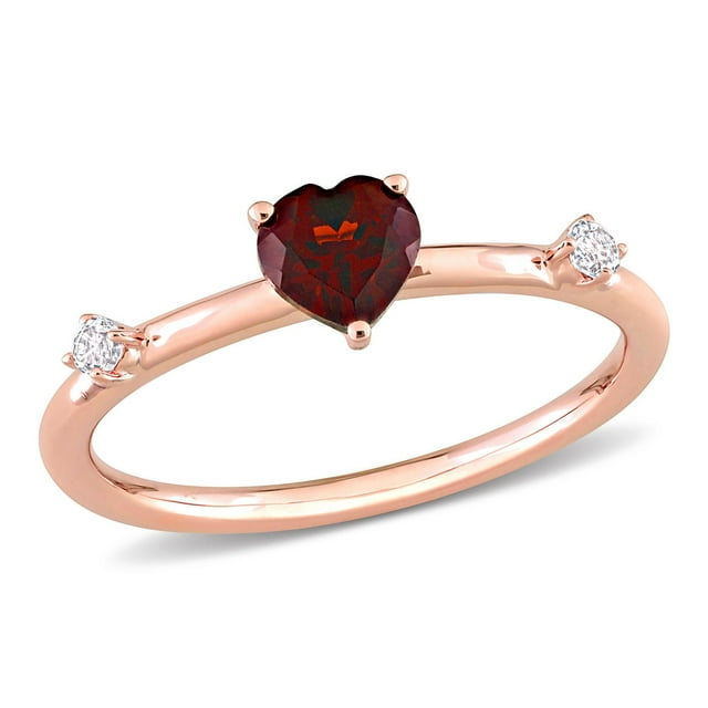 Miabella 5/8 Carat T.G.W. Garnet and White Topaz 10K Rose Gold Heart 3 ...