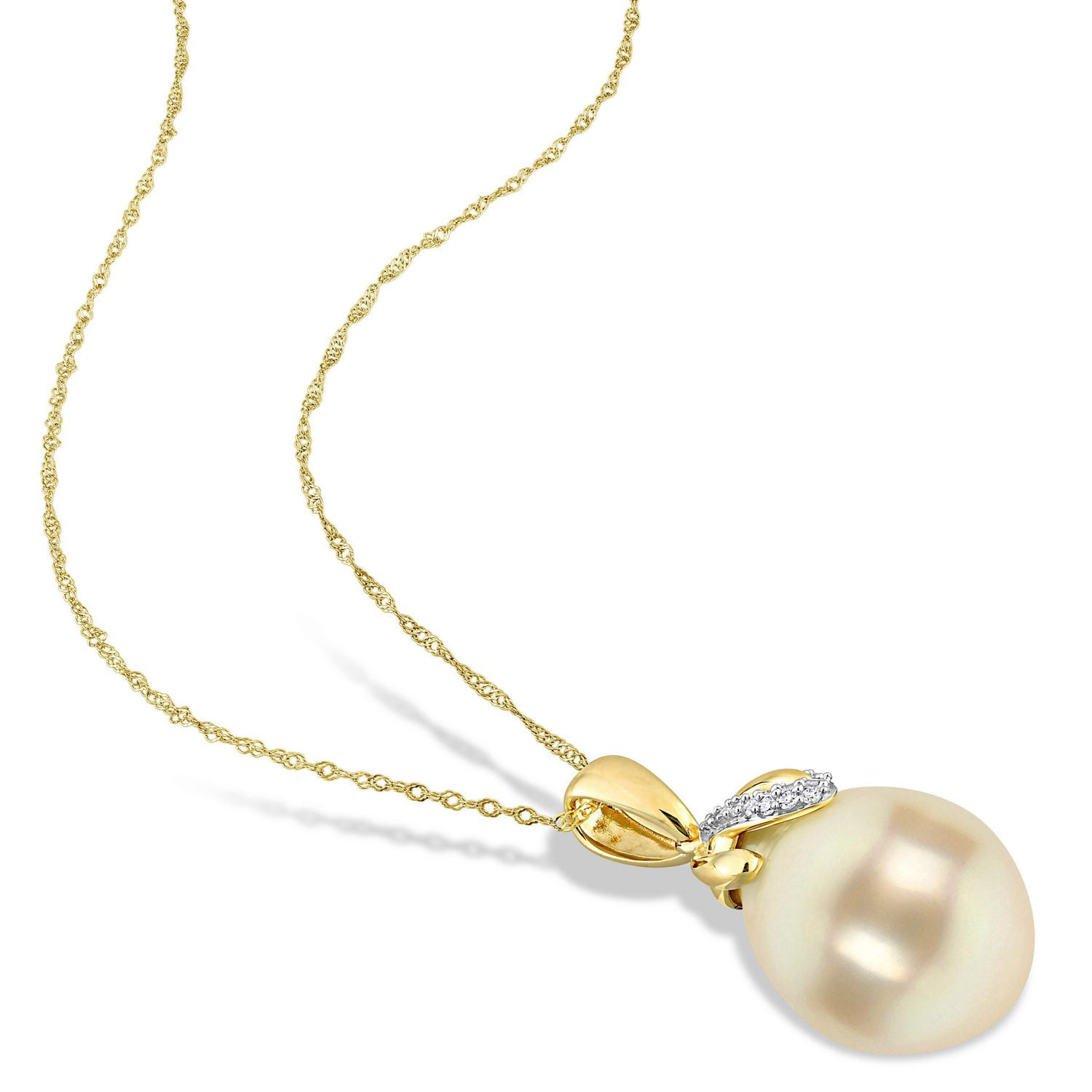 Collier couronne Miabella avec perles Mers du Sud cultivées et accents de diamant en or jaune 14k