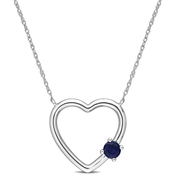 Miabella 1/3 Carat T.G.W. Blue Sapphire 10K White Gold Open Heart Necklace
