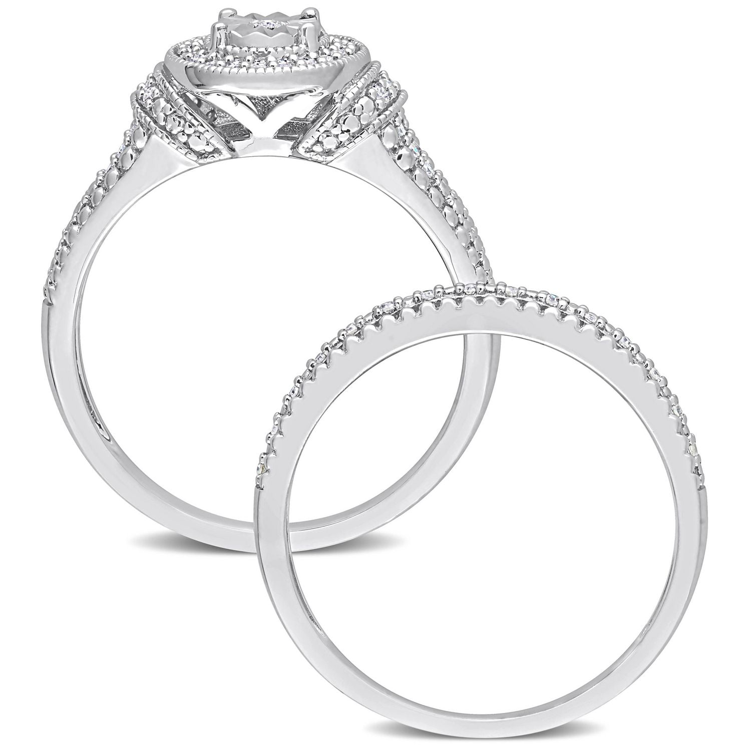 Ensemble de bague nuptiale ovale à auréole Miabella avec 1/4 Carat poids total de diamant en argent sterling