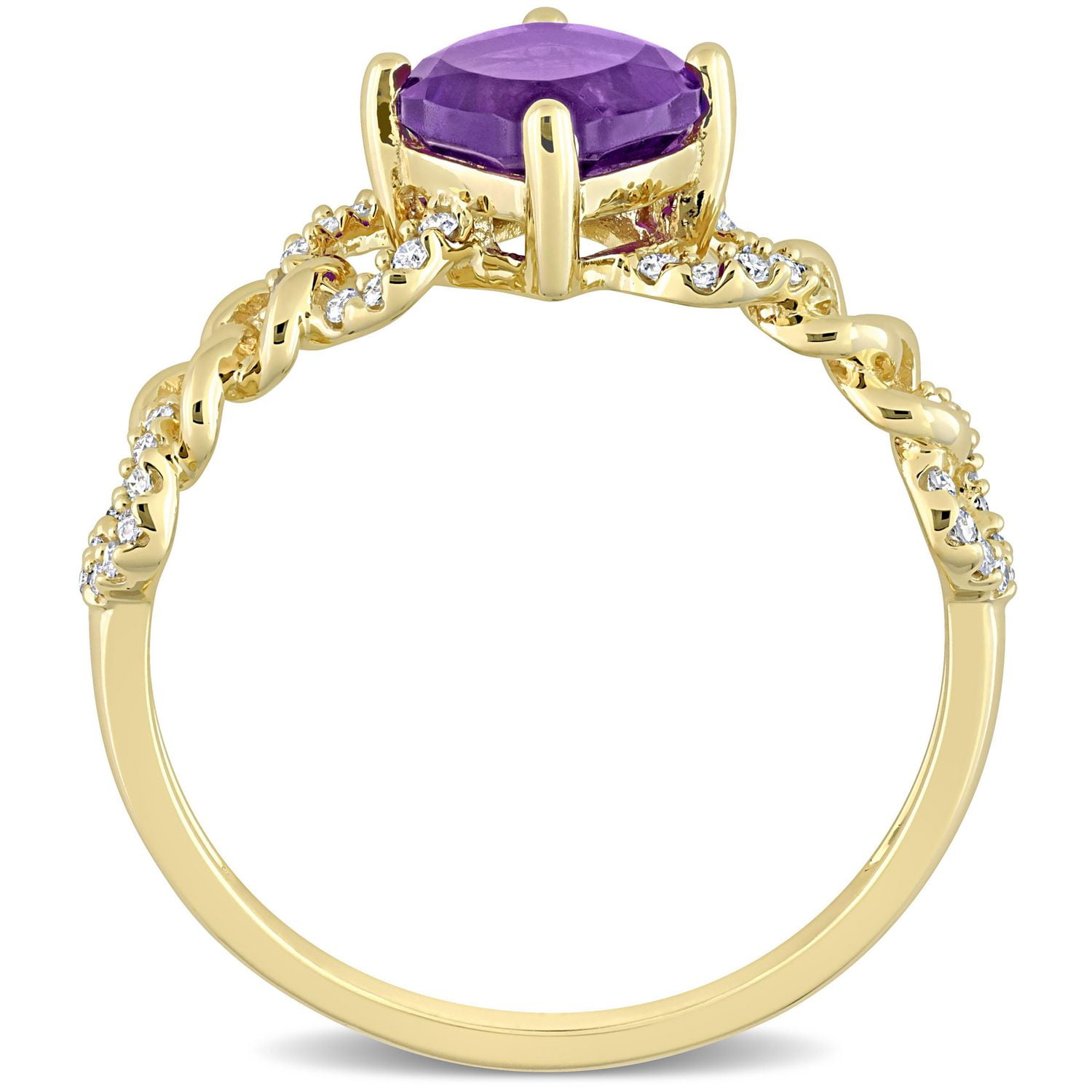 Miabella 4/5 Carat T.G.W. Amethyst and 1/7 Carat T.W. Diamond 10K Yellow Gold Link Ring
