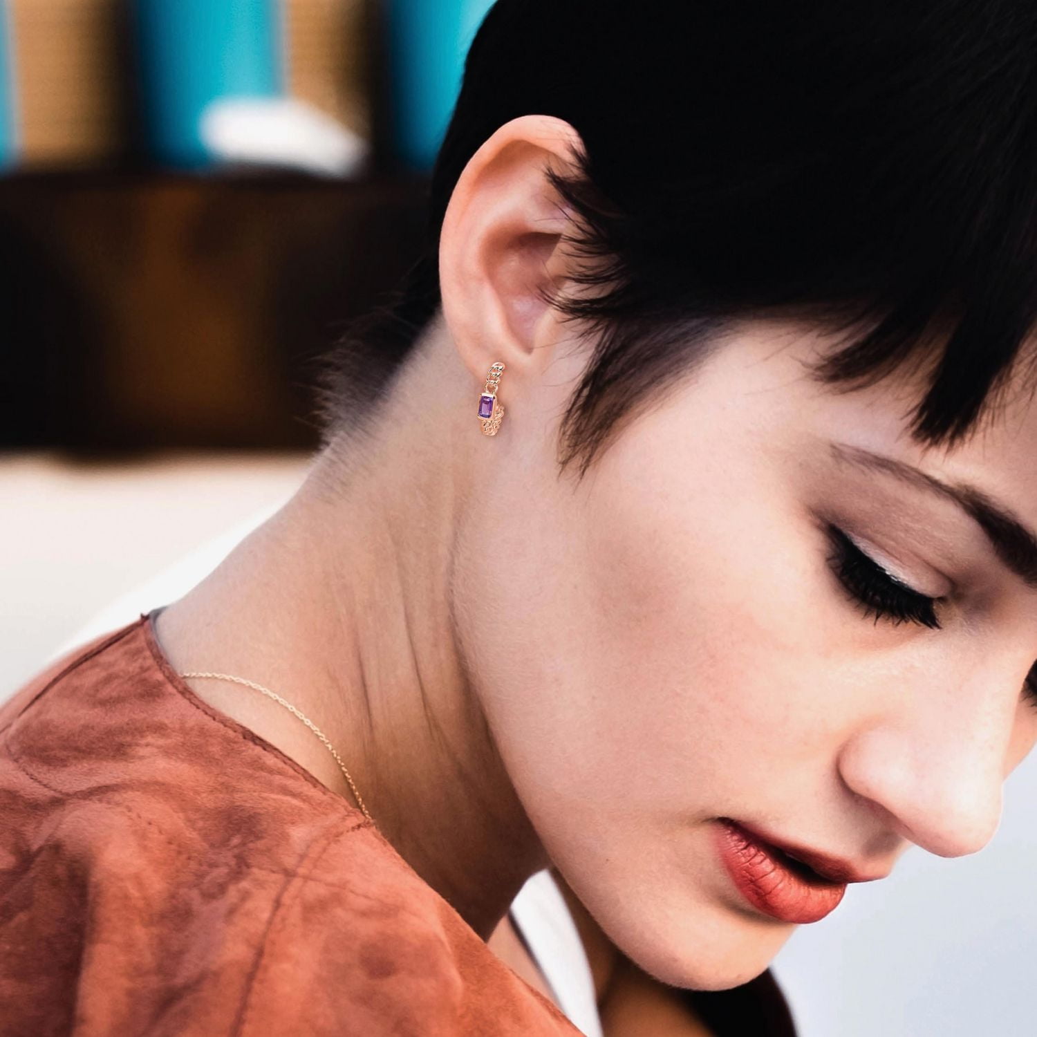 Miabella 2/5 Carat T.G.W. Amethyst 10K Rose Gold Link Hoop Earrings