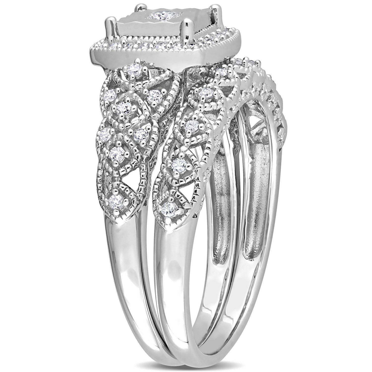 Miabella 1/3 Carat T.W. Diamond Sterling Silver Square Halo Bridal Ring Set