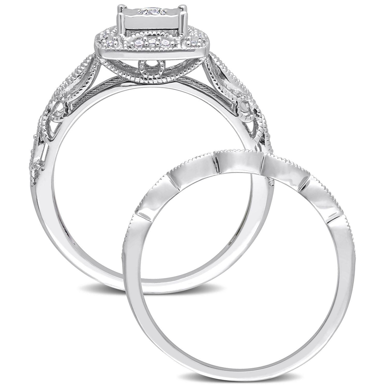 Miabella 1/5 Carat T.W. Diamond Sterling Silver Square Halo Bridal Ring Set