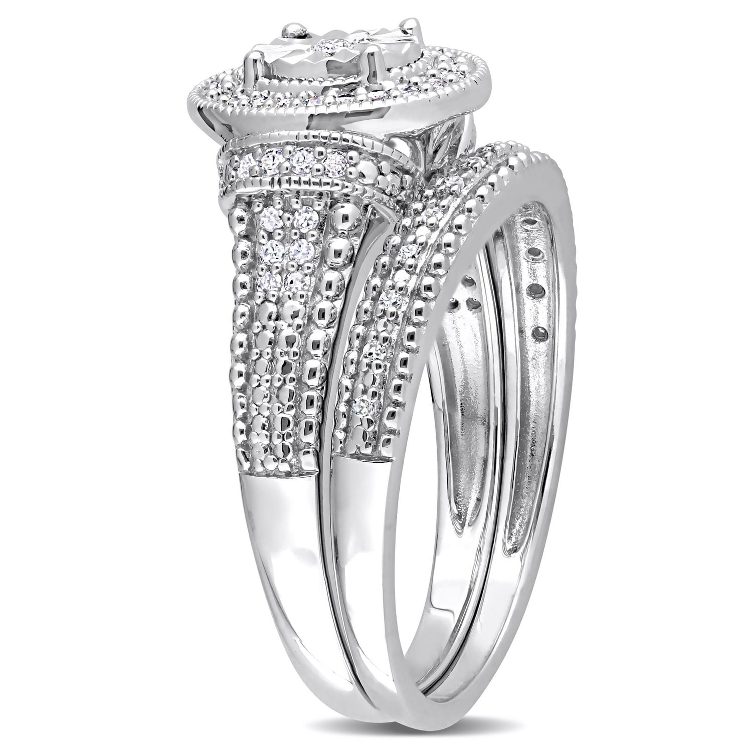Miabella 1/4 Carat T.W. Diamond Sterling Silver Oval Halo Bridal Ring Set