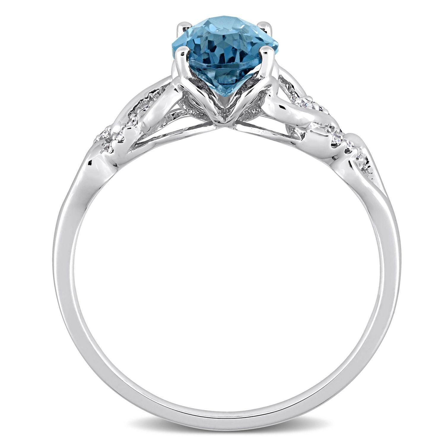 Bague ovale à maillons Miabella avec 1-5/8 Carat PBT de topaze bleu et accents de diamant en or blanc 10k