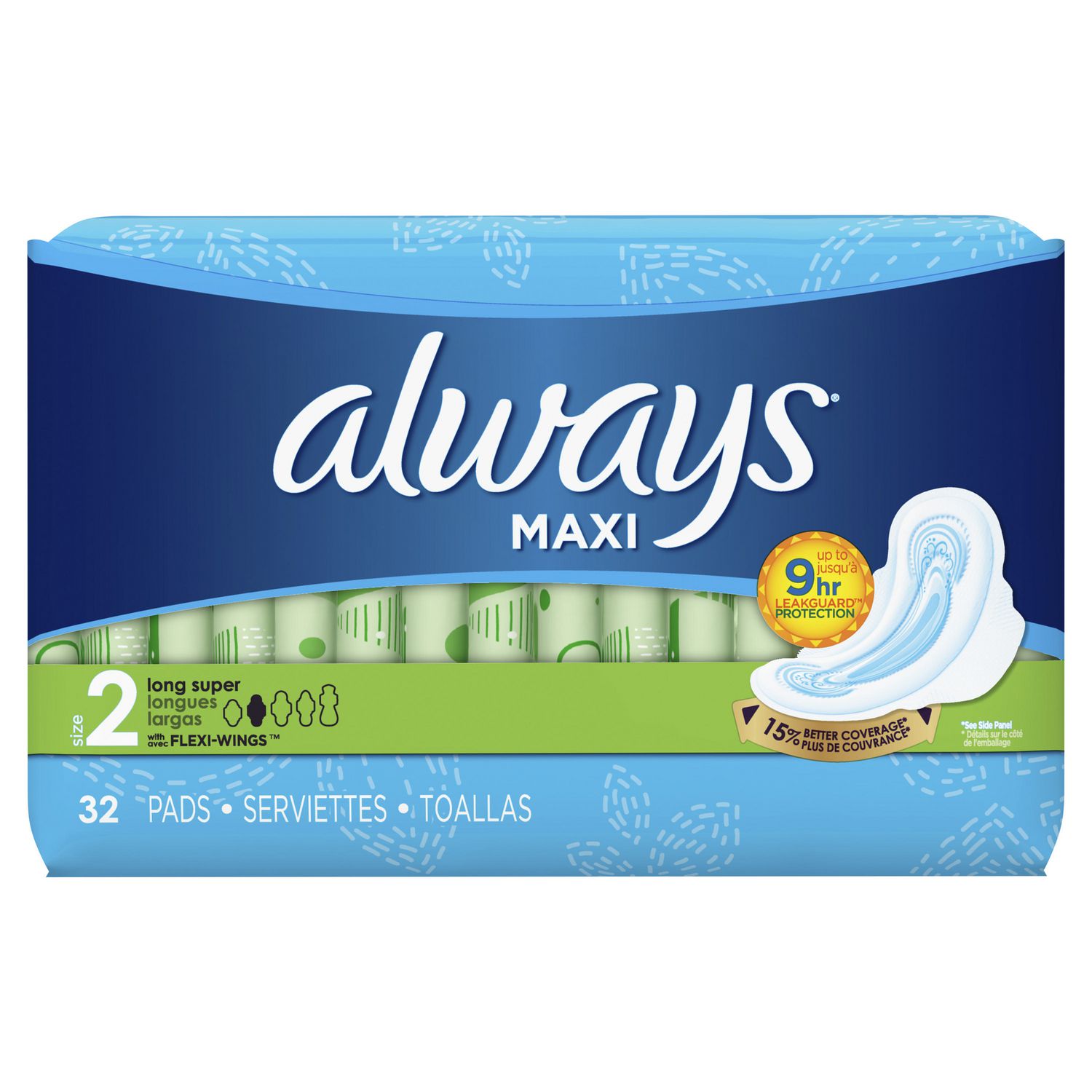 Always Maxi Size 2 Long Super Pads with Wings, Unscented | Walmart Canada