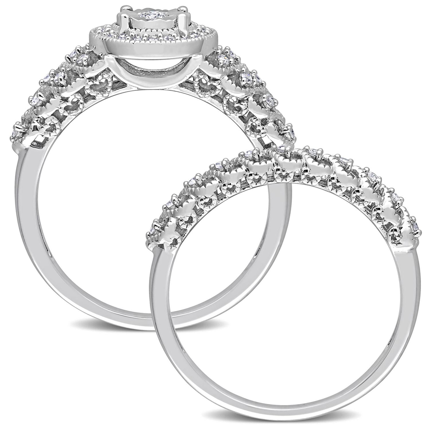 Ensemble de bague nuptiale à auréole Miabella avec 1/3 Carat poids total de diamant en argent sterling