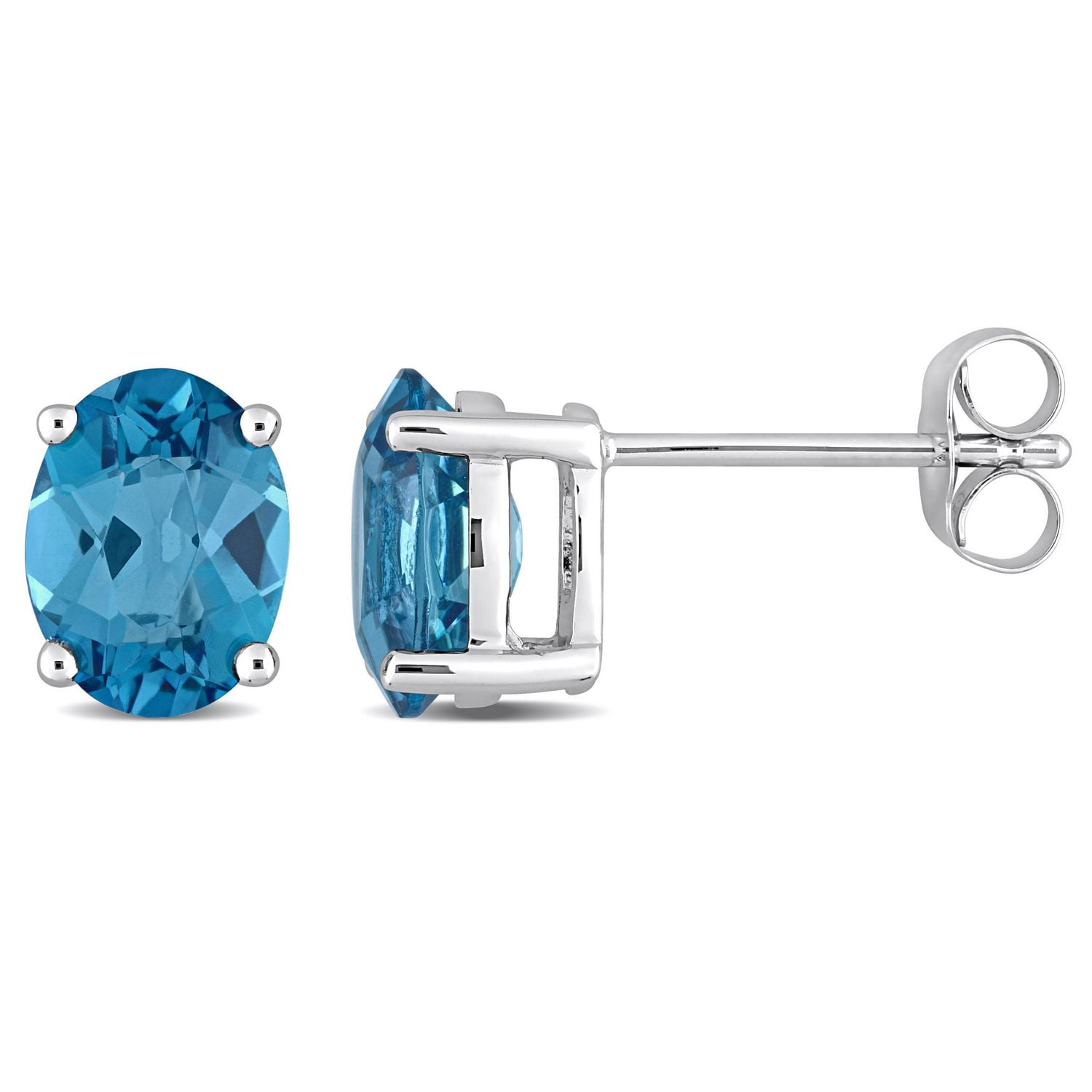 Miabella 3-1/5 Carat T.G.W. Blue Topaz 14K White Gold Oval Stud ...