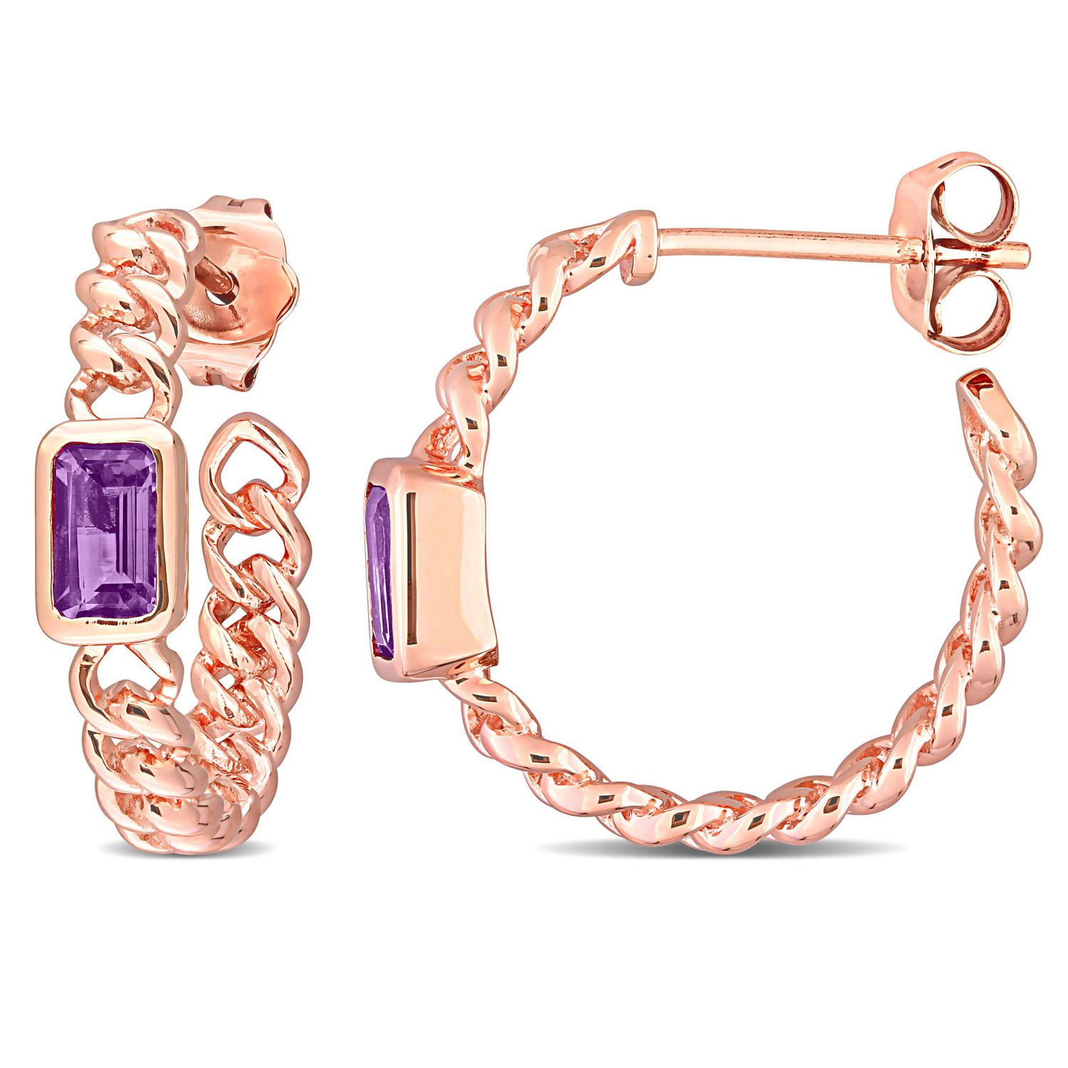 Miabella 2/5 Carat T.G.W. Amethyst 10K Rose Gold Link Hoop Earrings