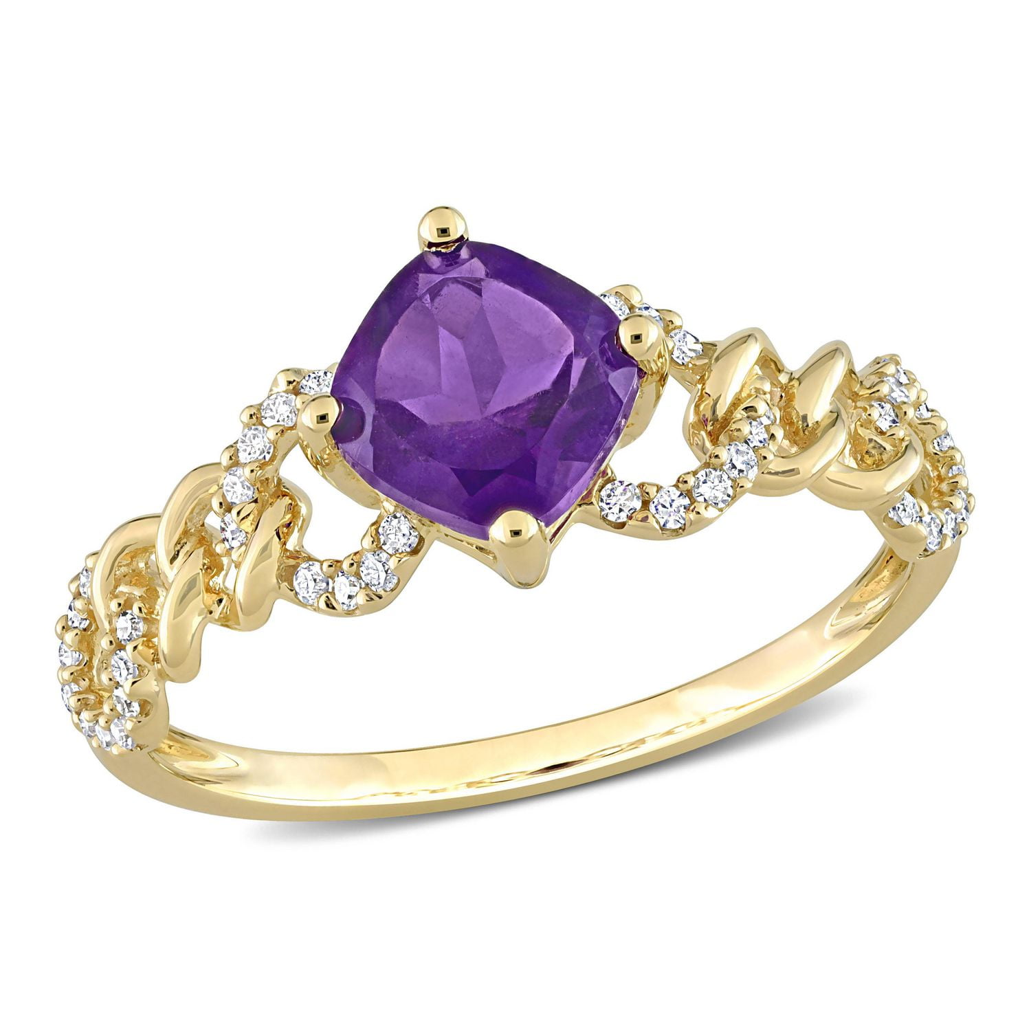 Miabella 4/5 Carat T.G.W. Amethyst and 1/7 Carat T.W. Diamond 10K Yellow Gold Link Ring
