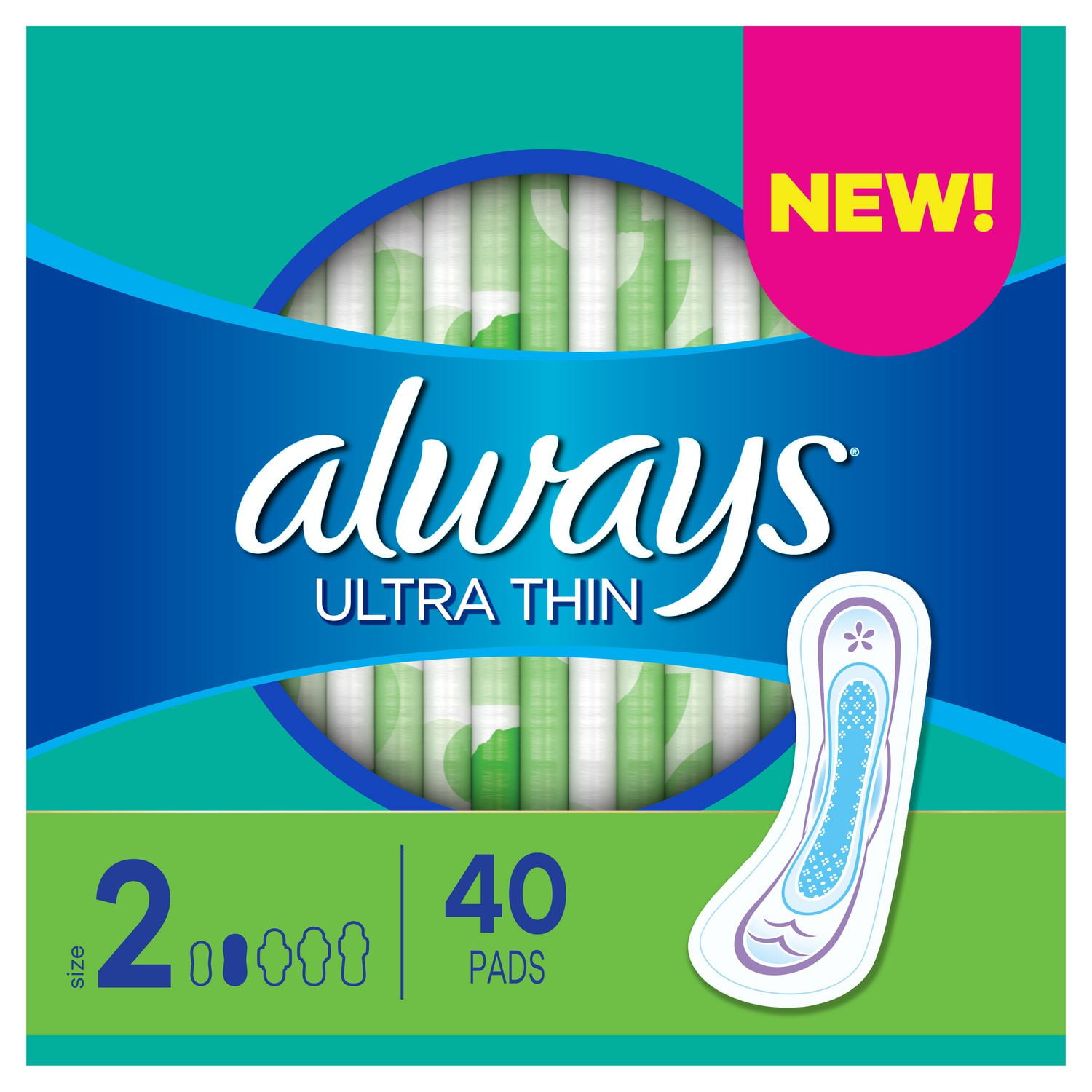 Always Ultra Thin Pads Size 4 Overnight Absorbency Unscented with Wings, 26  Count 