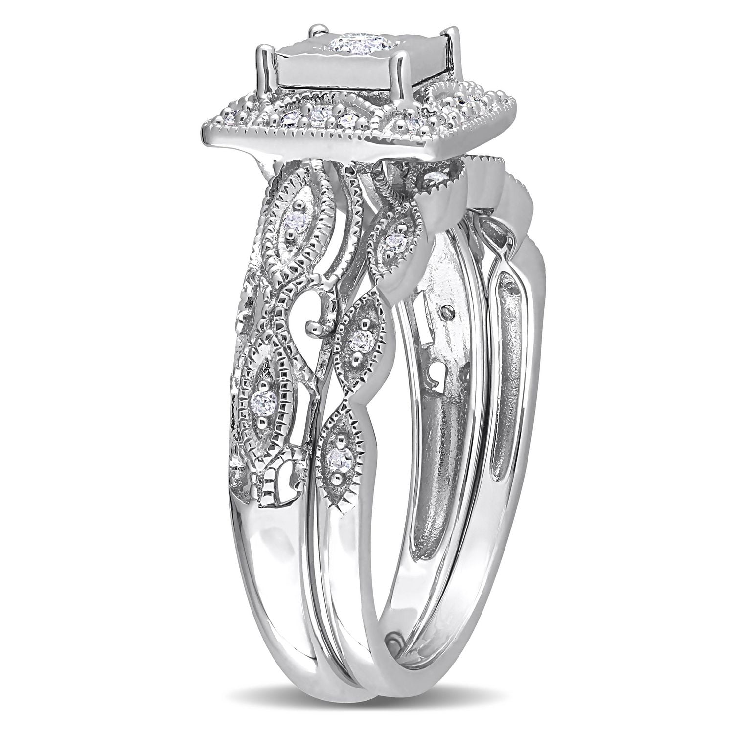 Miabella 1/5 Carat T.W. Diamond Sterling Silver Square Halo Bridal Ring Set