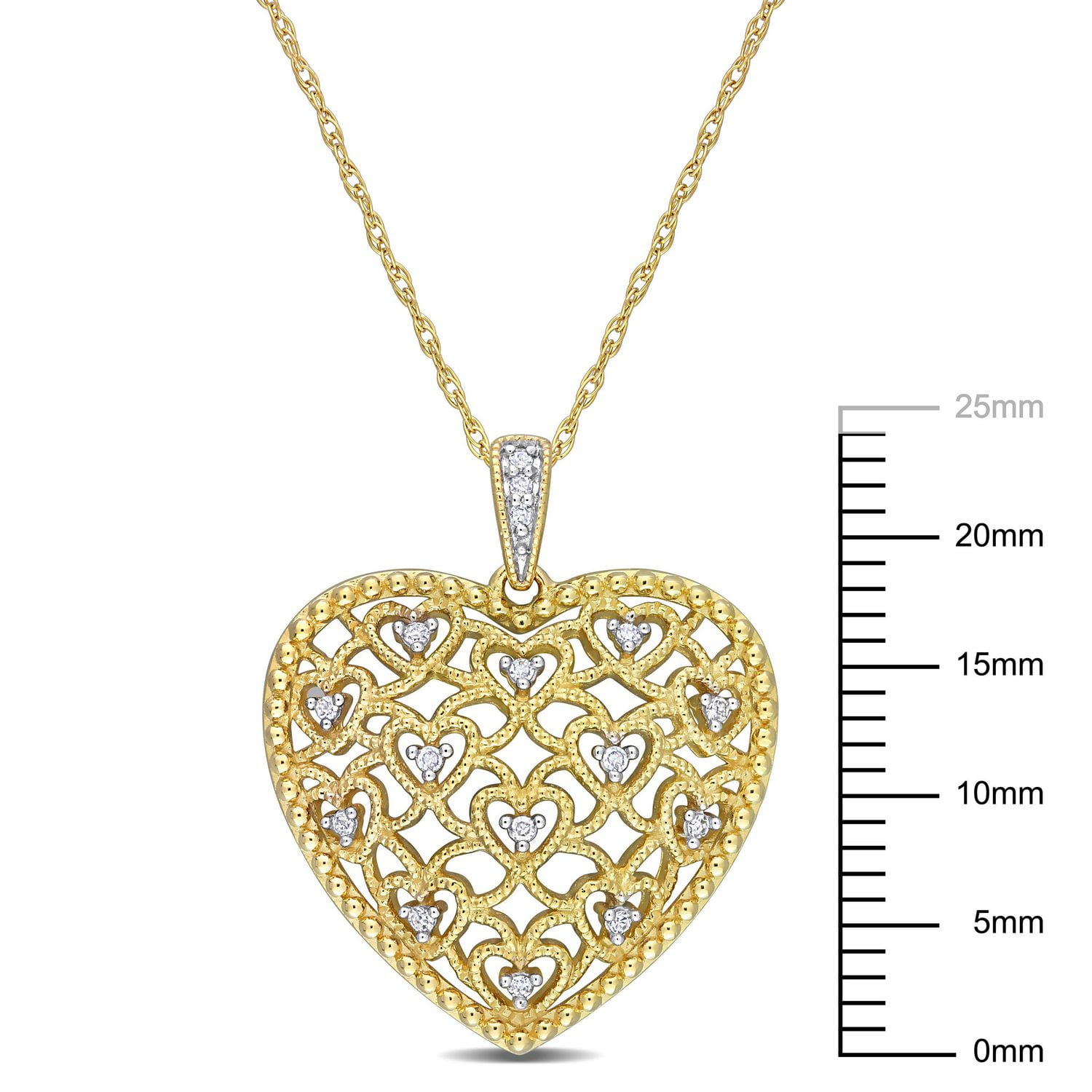 Pendentif coeur rétro avec chaîne Miabella avec 1/10 Carat poids total de diamant en or jaune 10k