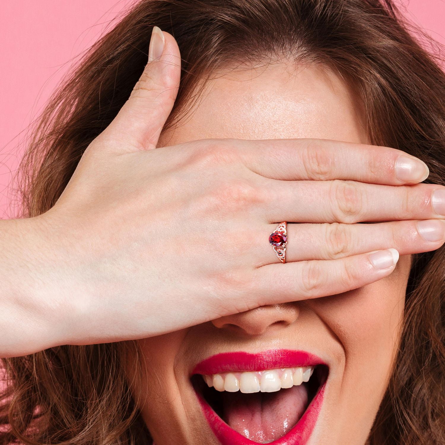 Miabella 1-3/8 Carat T.G.W. Garnet and Diamond Accent 10K Rose Gold Oval Link Ring