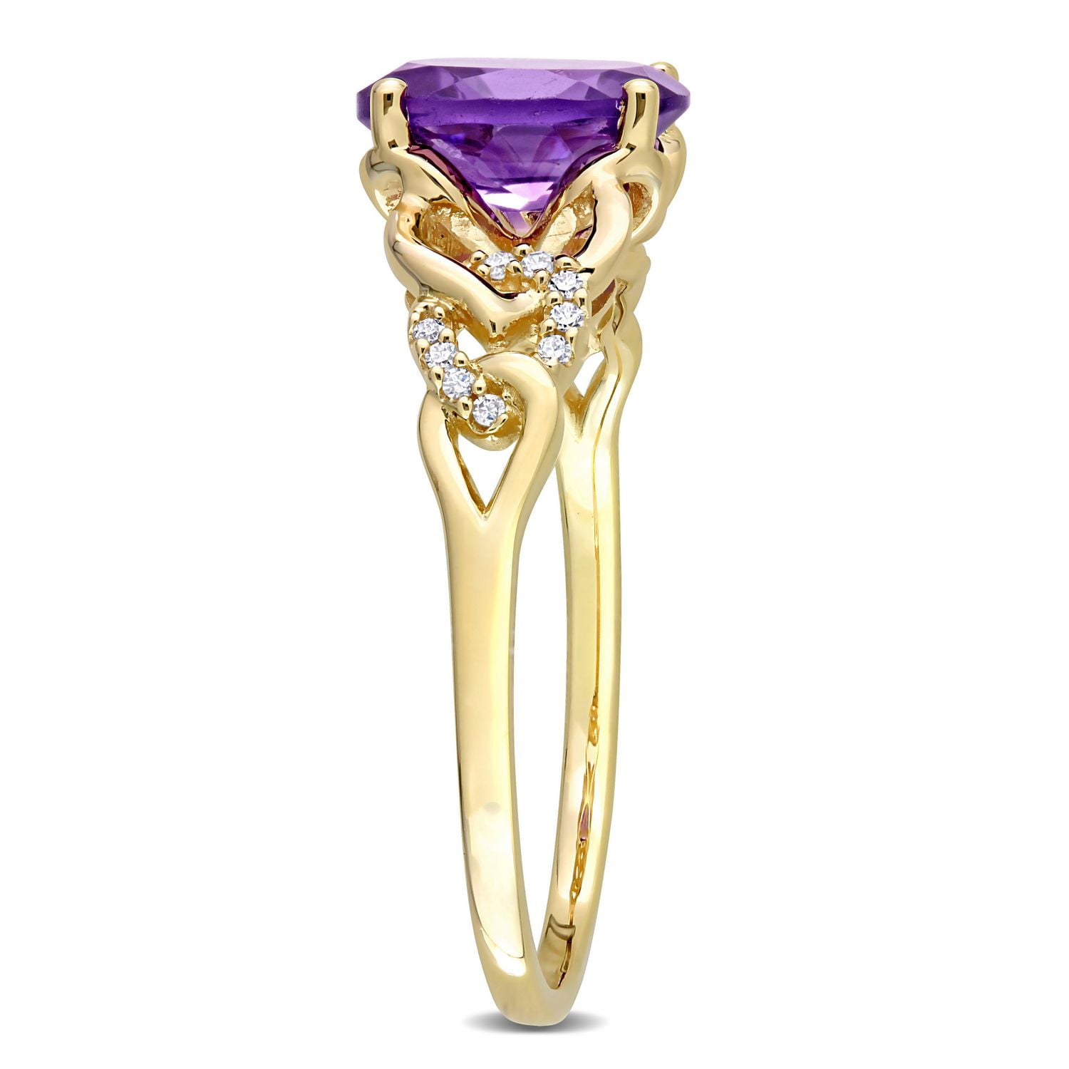 Miabella 1-1/5 Carat T.G.W. Amethyst and Diamond Accent 10K Yellow Gold Oval Link Ring