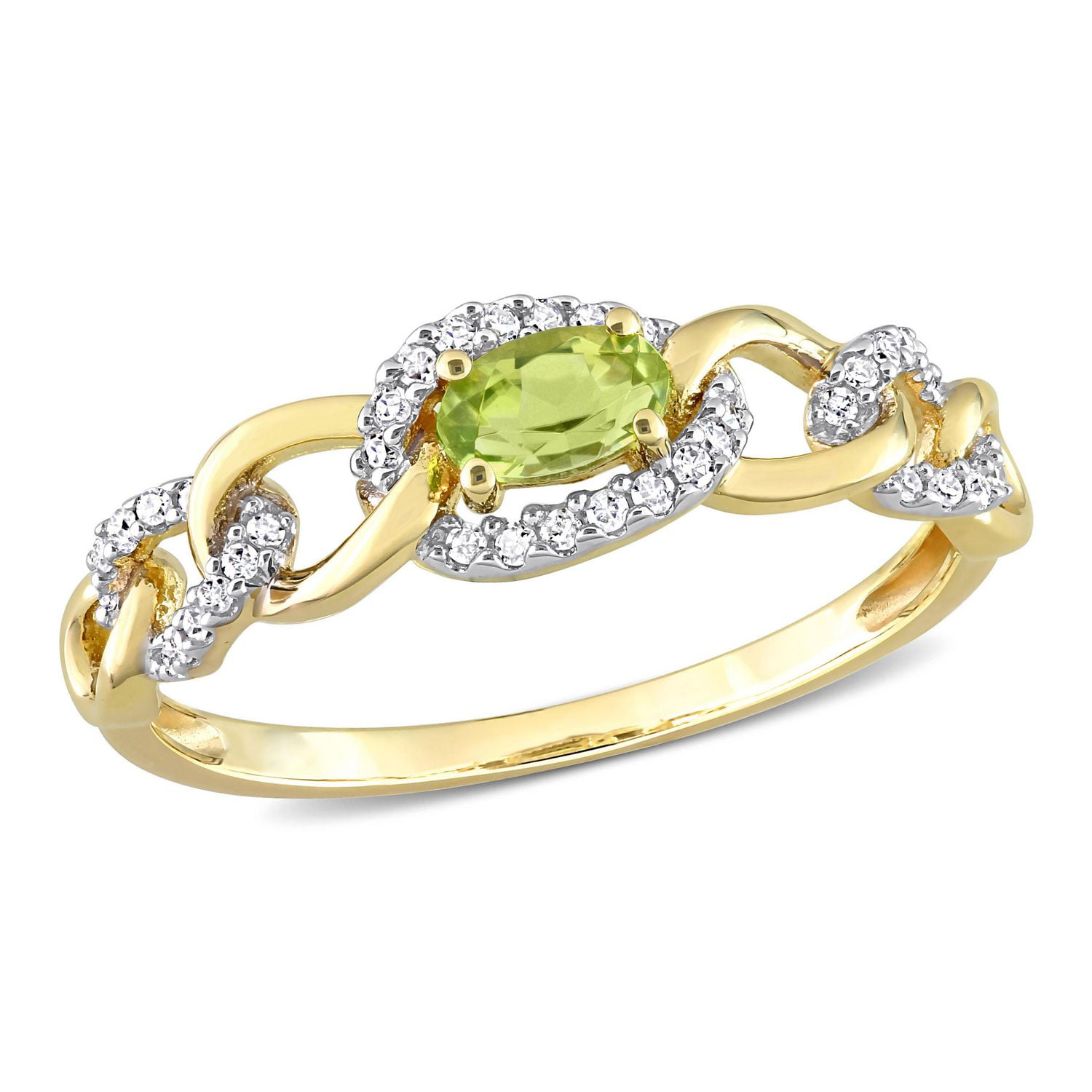 Miabella 1/4 Carat T.G.W. Peridot and 1/8 Carat T.W. Diamond 10K Yellow Gold Oval Link Ring