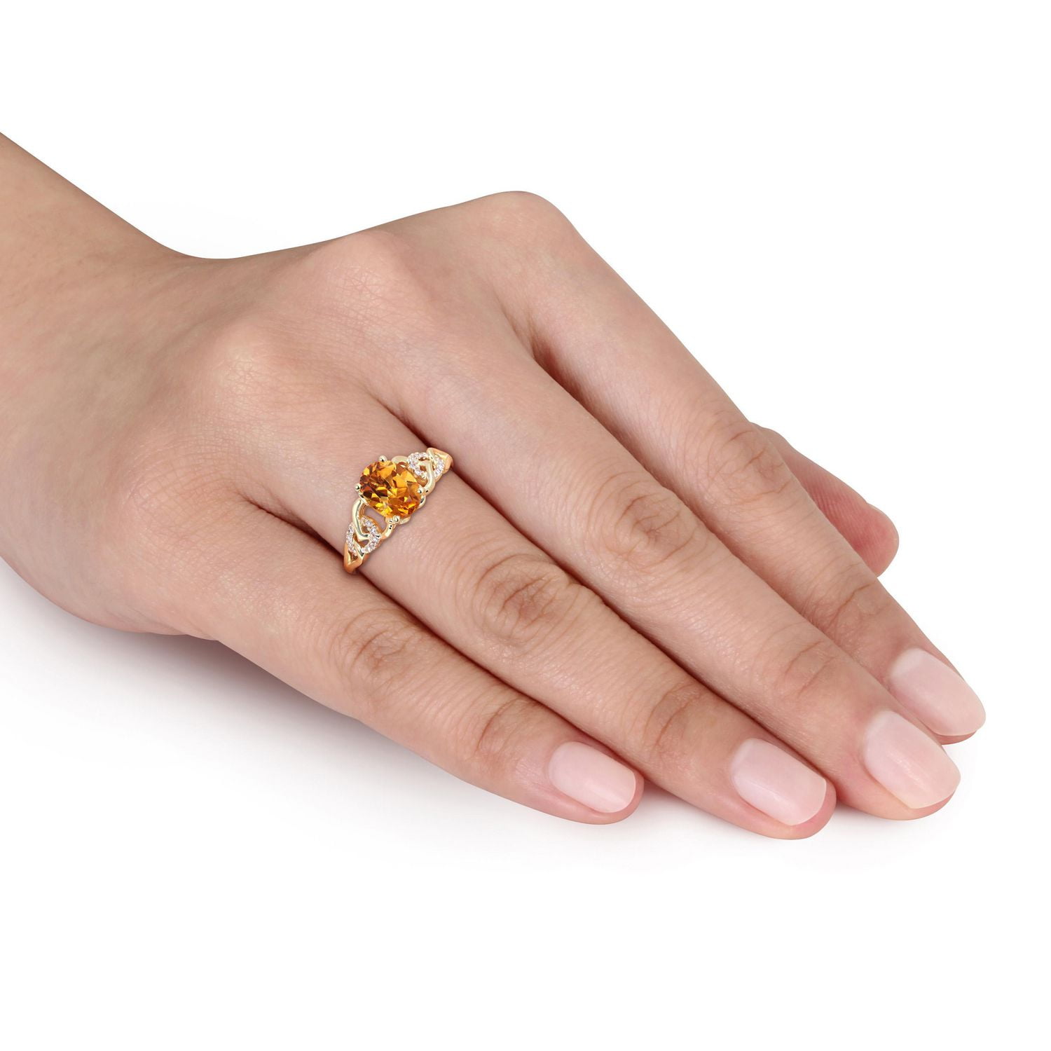 Bague ovale à maillons Miabella avec 1-1/10 Carat PBT de citrine et accents de diamant en or jaune 10k
