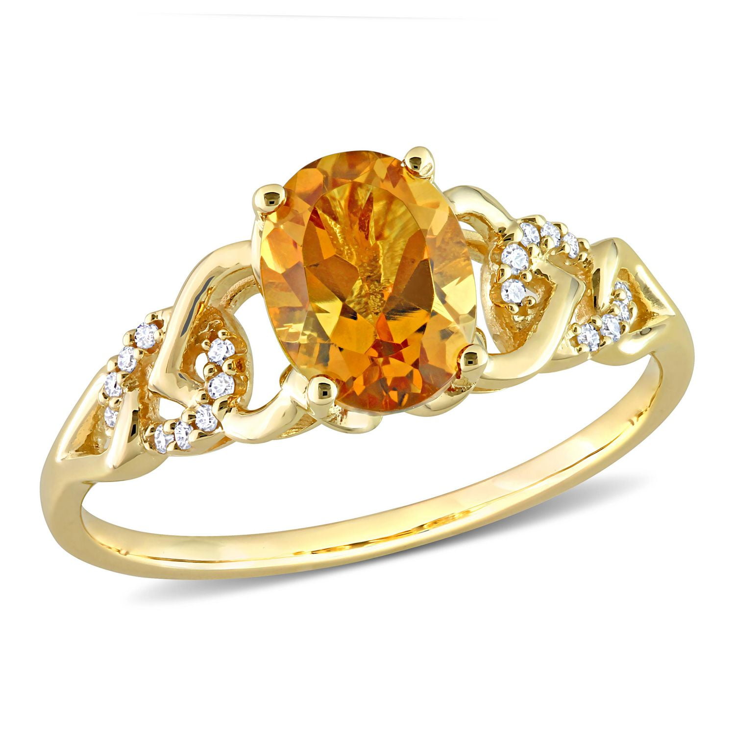 Bague ovale à maillons Miabella avec 1-1/10 Carat PBT de citrine et accents de diamant en or jaune 10k
