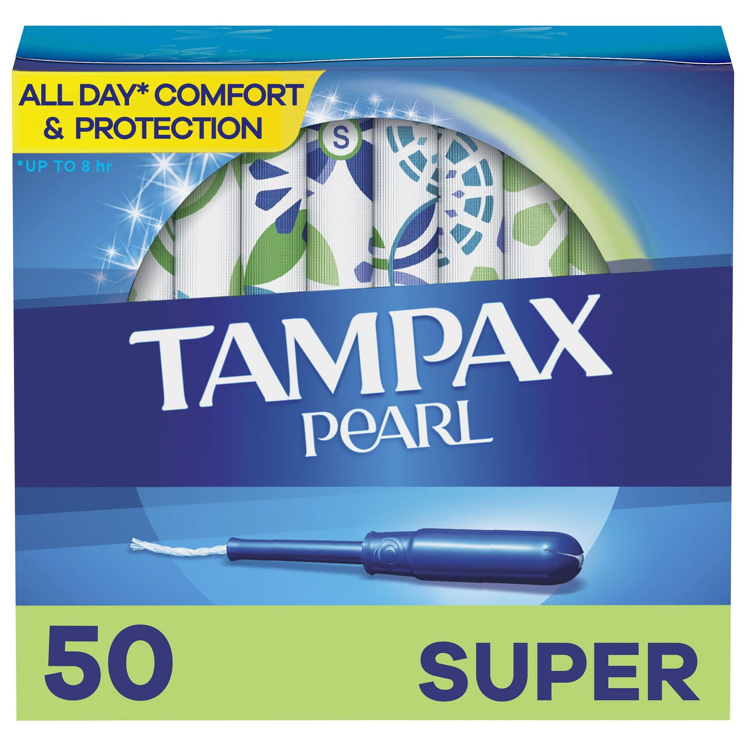 Tampax Pearl Tampons Super Absorbency with BPA-Free Plastic Applicator and  LeakGuard Braid, Unscented, 50 Tampons