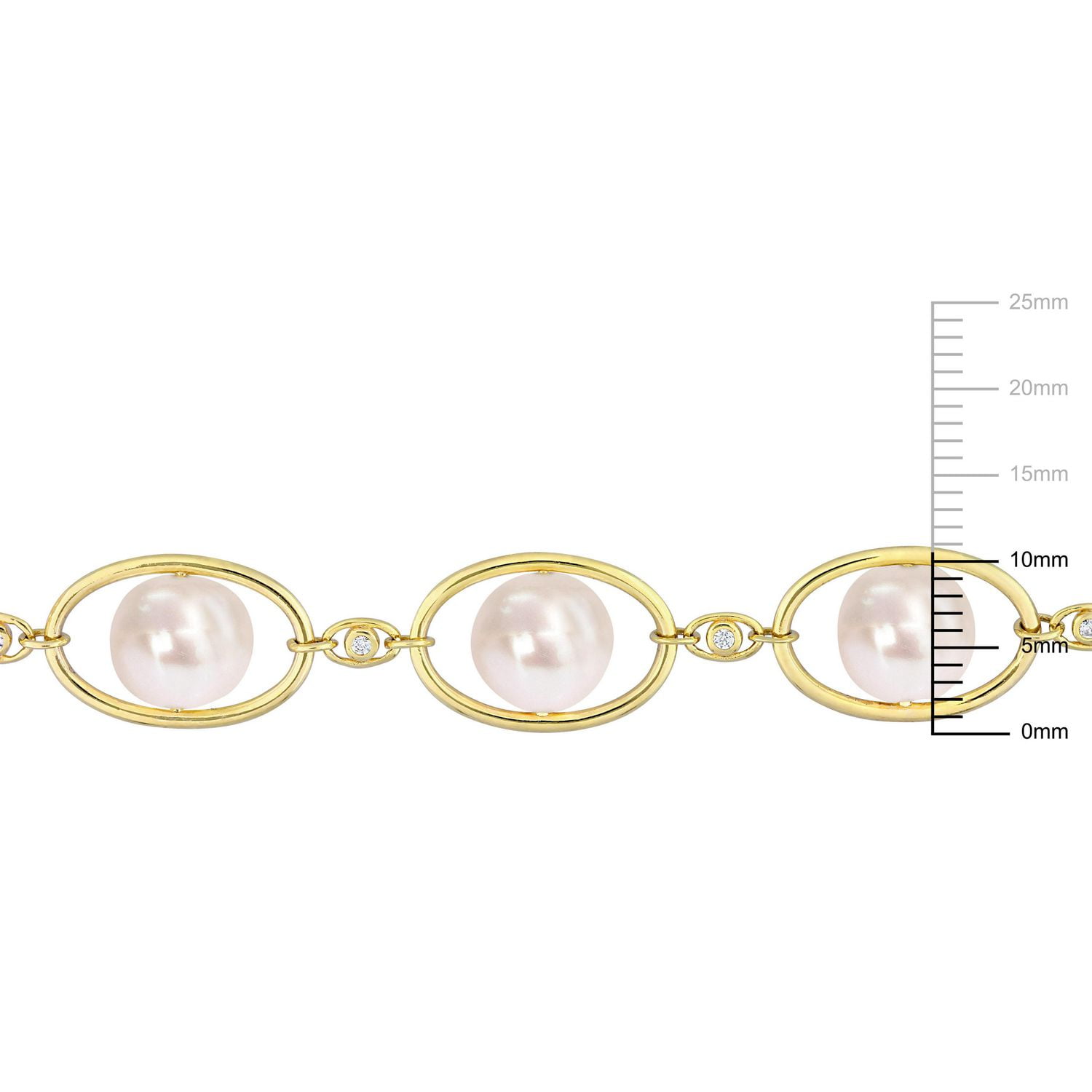 Miabella Freshwater Cultured Pearl and 1/10 Carat T.G.W. Cubic Zirconia Yellow Plated Sterling Silver Station Bracelet