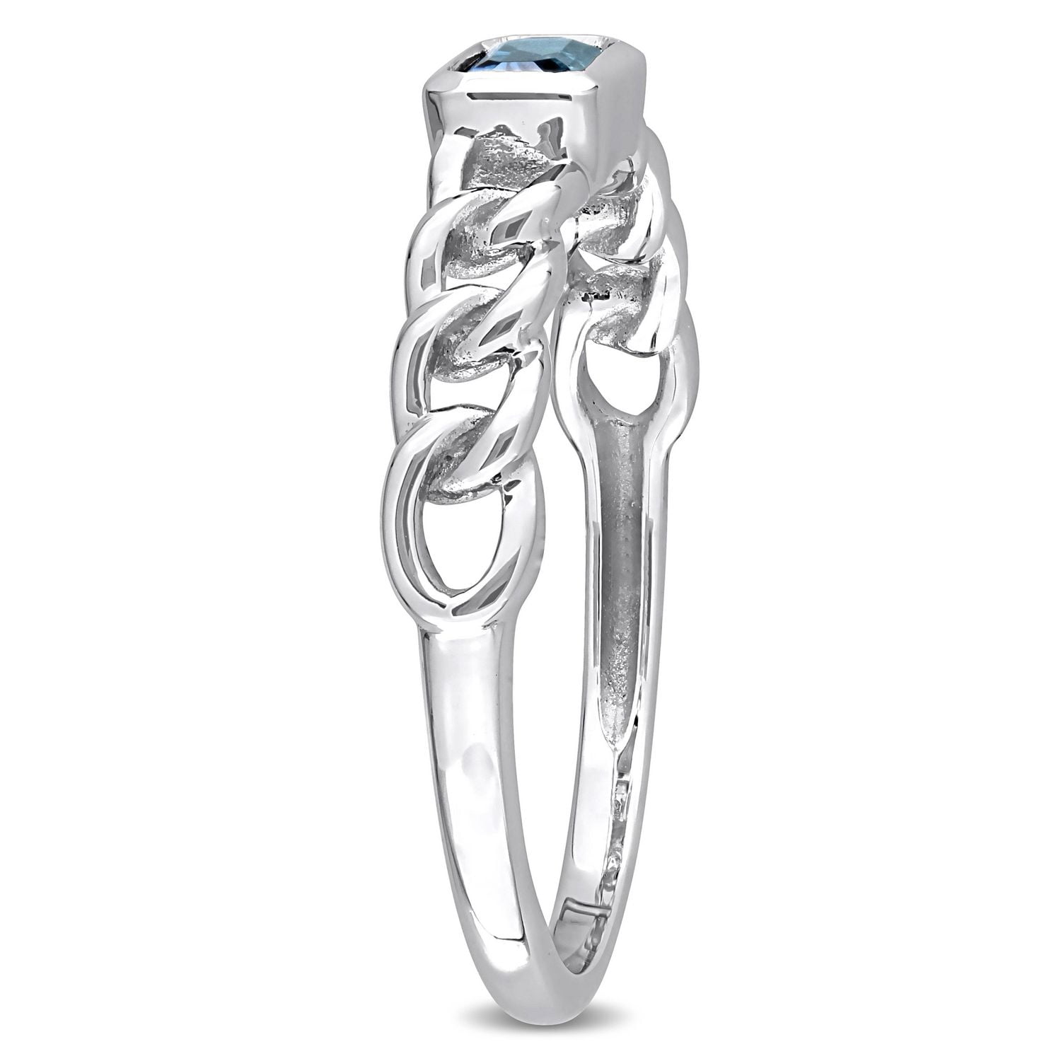 Bague solitaire octogone à maillons Miabella avec 3/8 Carat PBT de topaze bleu en or blanc 10k