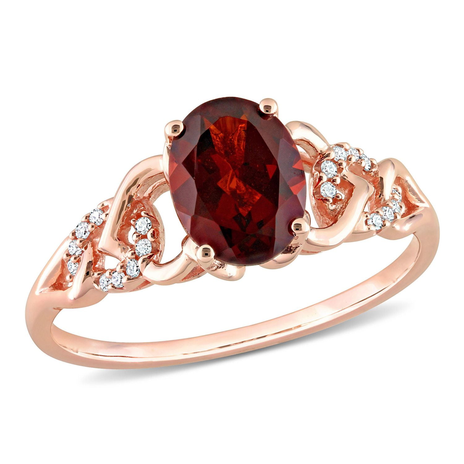 Miabella 1-3/8 Carat T.G.W. Garnet and Diamond Accent 10K Rose Gold Oval Link Ring