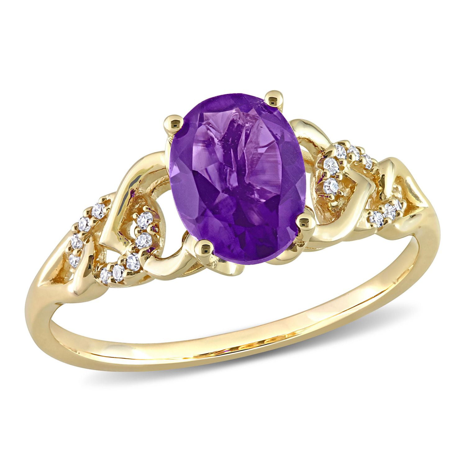 Miabella 1-1/5 Carat T.G.W. Amethyst and Diamond Accent 10K Yellow Gold Oval Link Ring