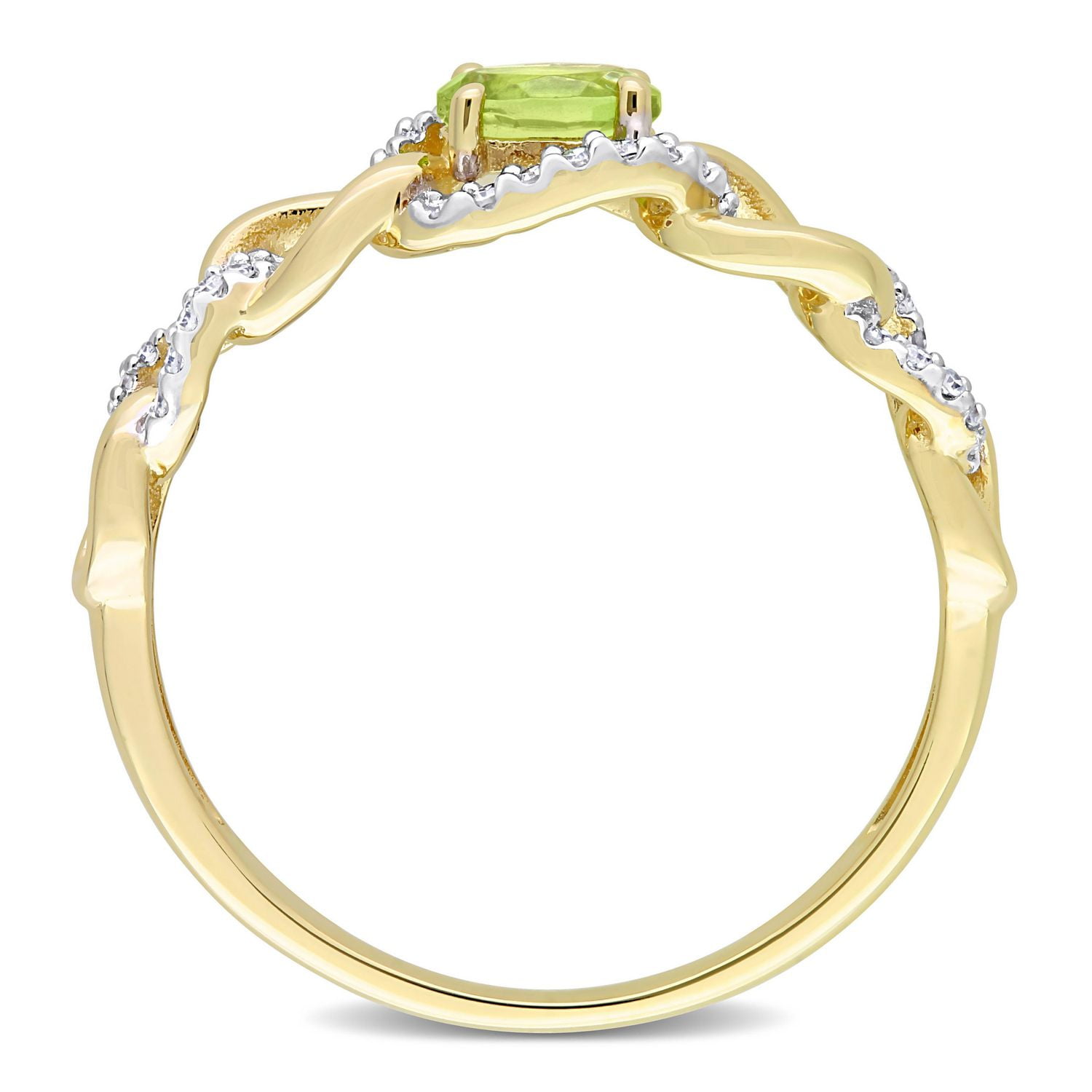 Miabella 1/4 Carat T.G.W. Peridot and 1/8 Carat T.W. Diamond 10K Yellow Gold Oval Link Ring