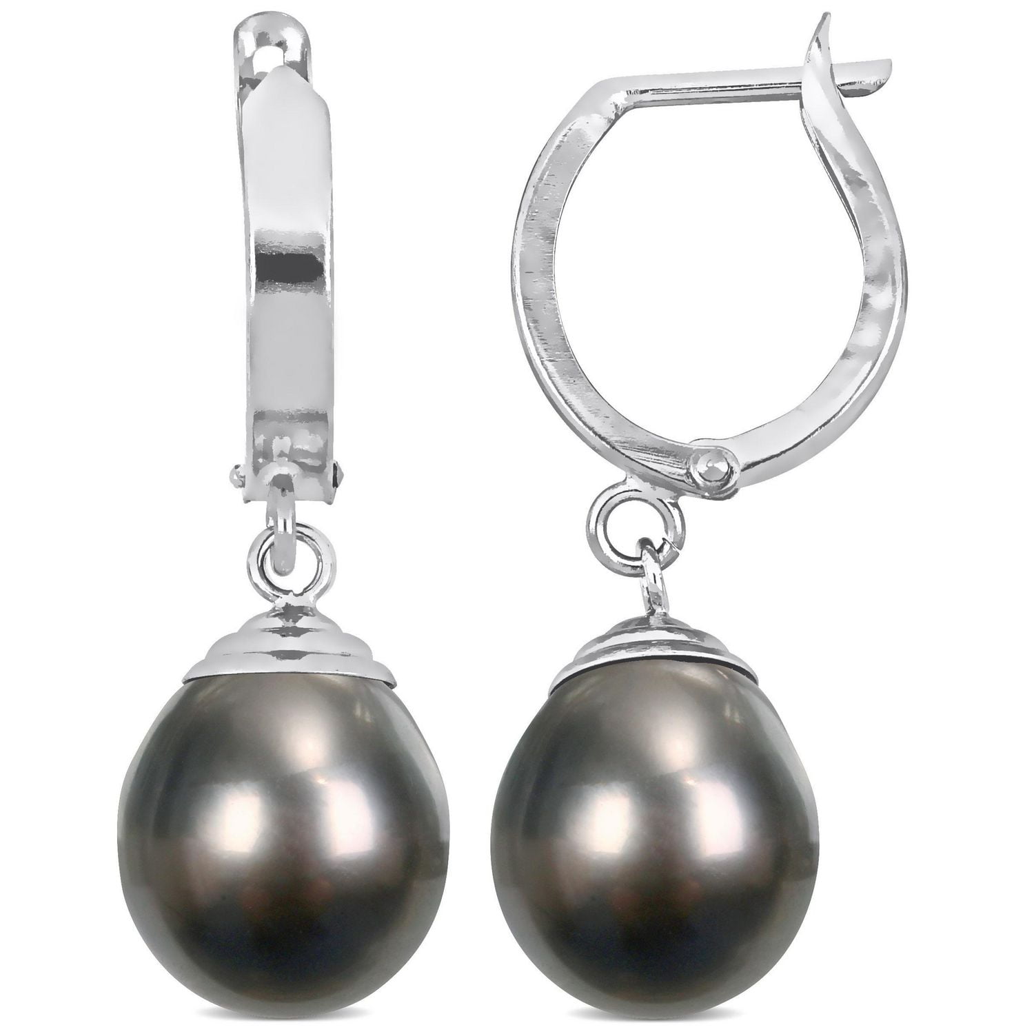 Miabella Tahitian Cultured Pearl 14K White Gold Huggie Drop Earrings