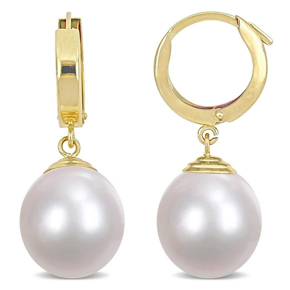 Miabella South Sea Cultured Pearl 14K Yellow Gold Huggie Drop Earrings