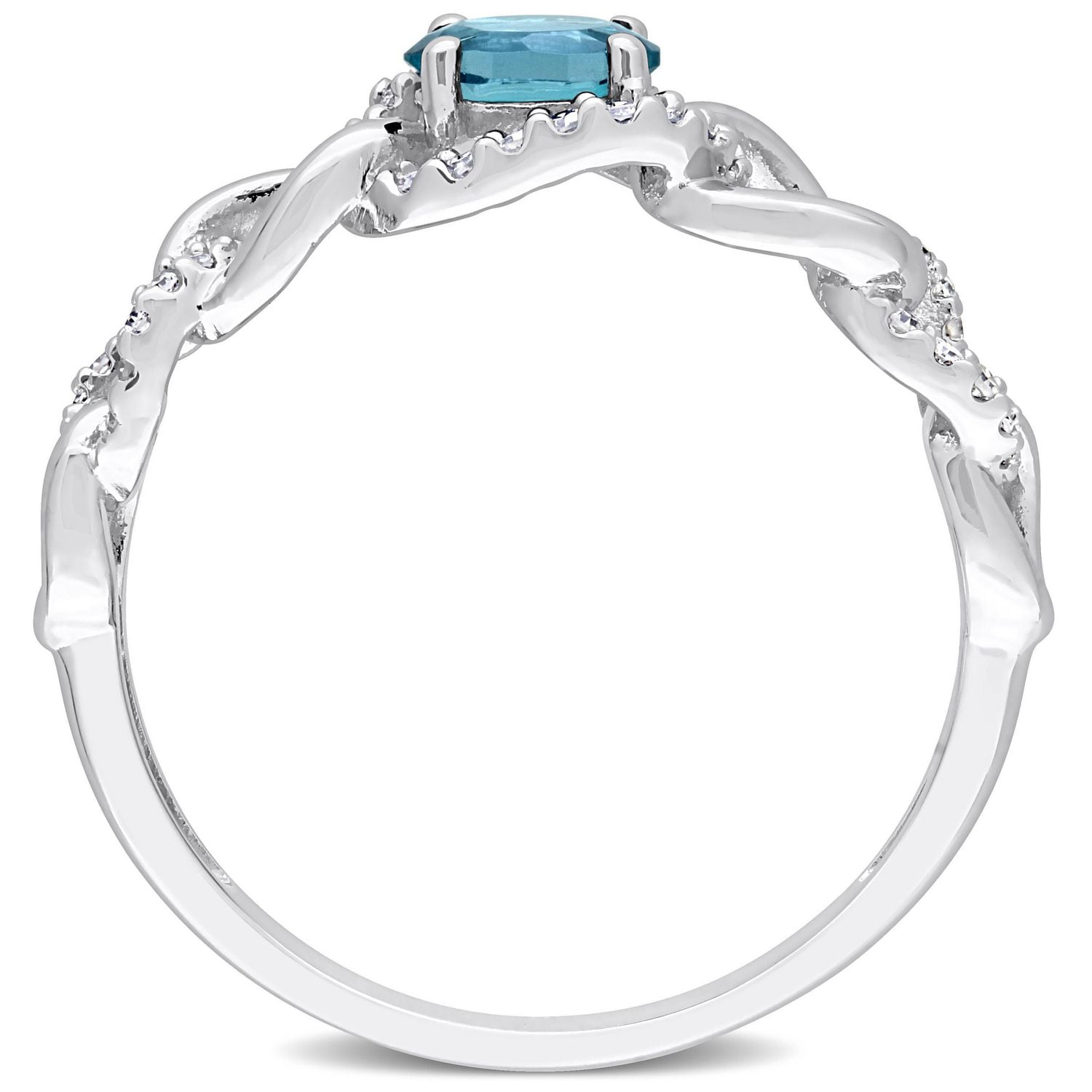 Miabella 1/3 Carat T.G.W. Blue Topaz and 1/8 Carat T.W. Diamond 10K White Gold Oval Link Ring