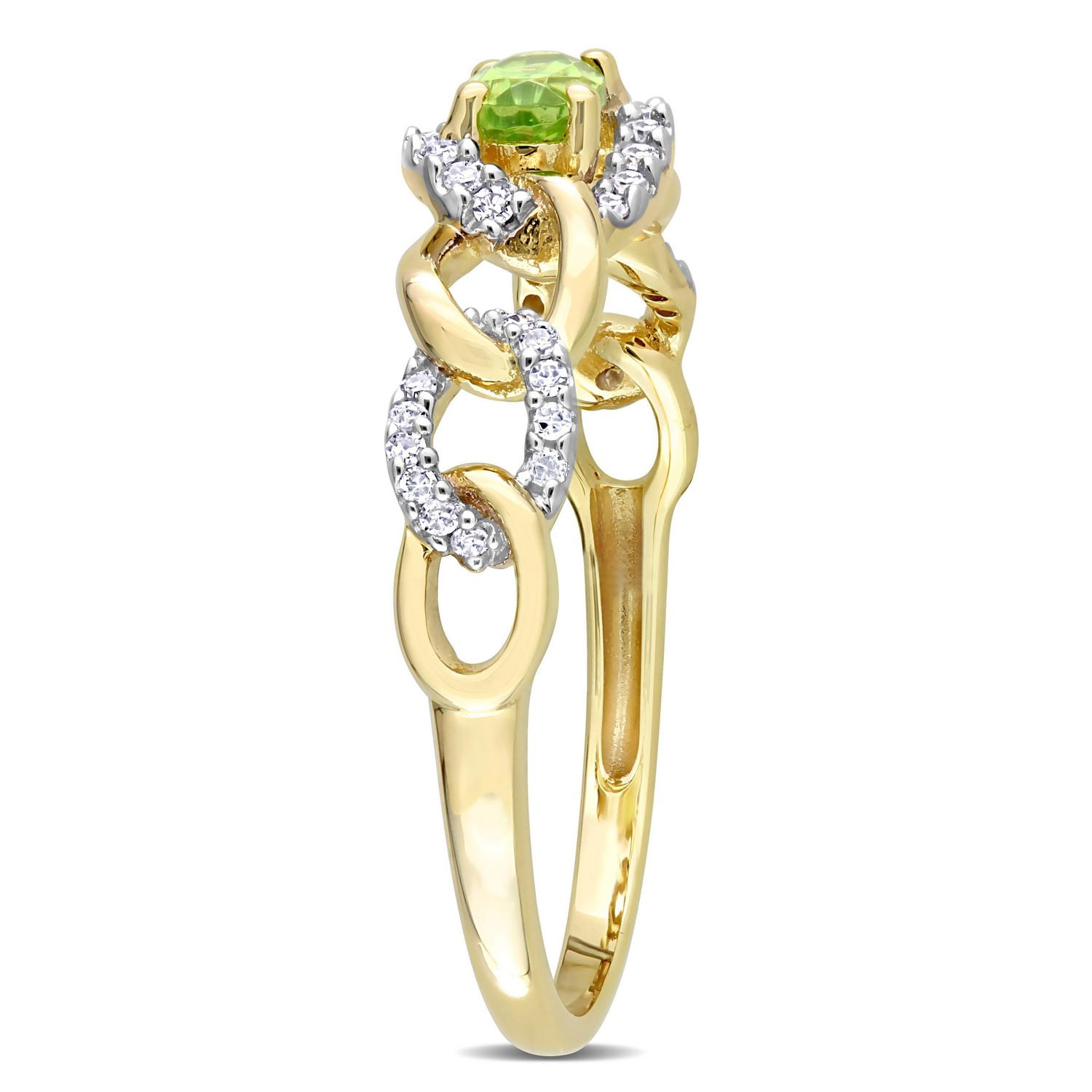 Bague ovale à maillons Miabella avec 1/4 Carat PBT de péridot et 1/8 Carat poids total de diamant en or jaune 10k