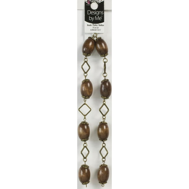 30 pcs Perles en bois ovales avec embouts en métal