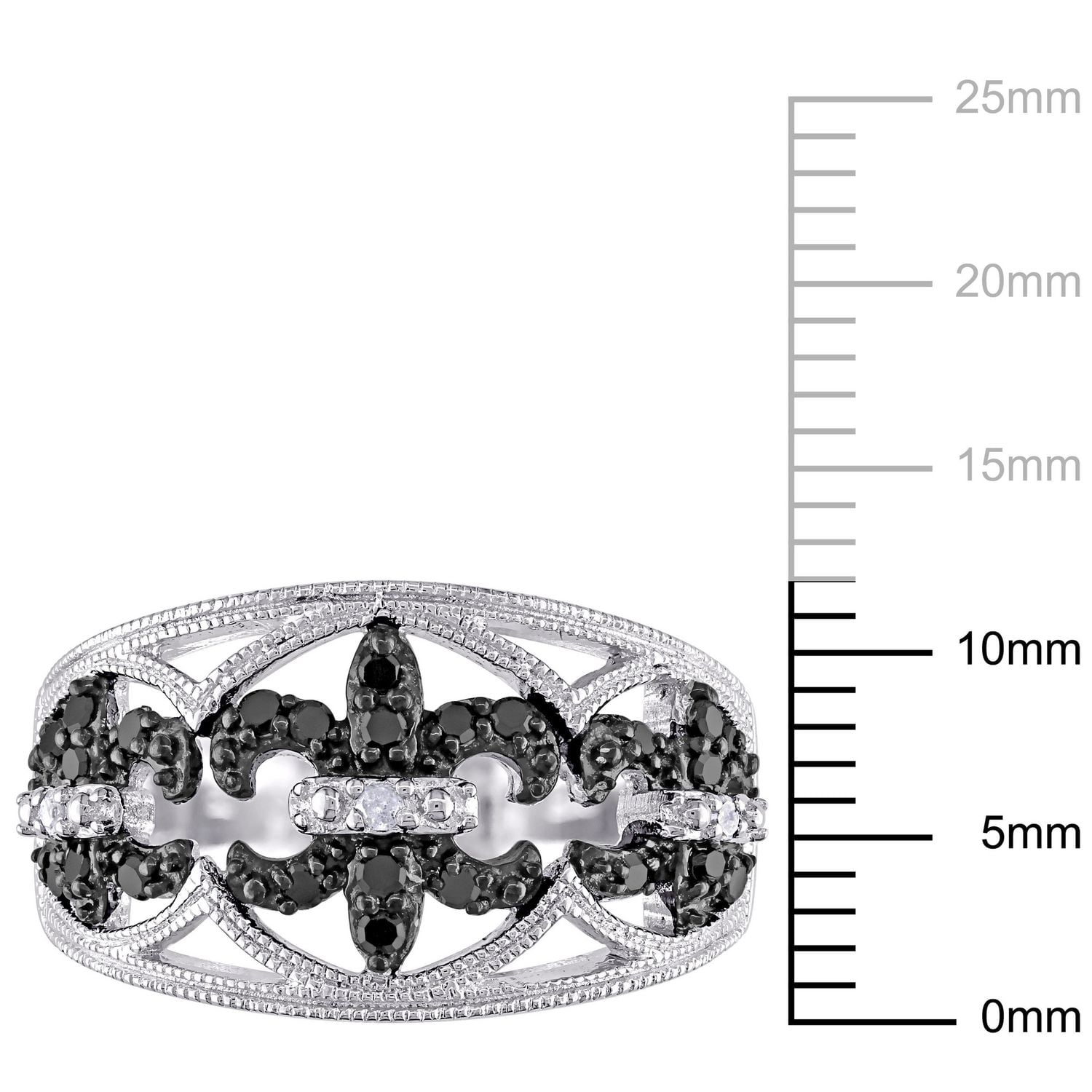 Bague fleur de lys Asteria avec diamants noirs et blancs 1/4 CT poids total en argent sterling
