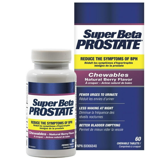 Super Beta Prostate Chewable Tablets, Natural Berry Flavor, Reduce the Symptom of BPH, 60 Count