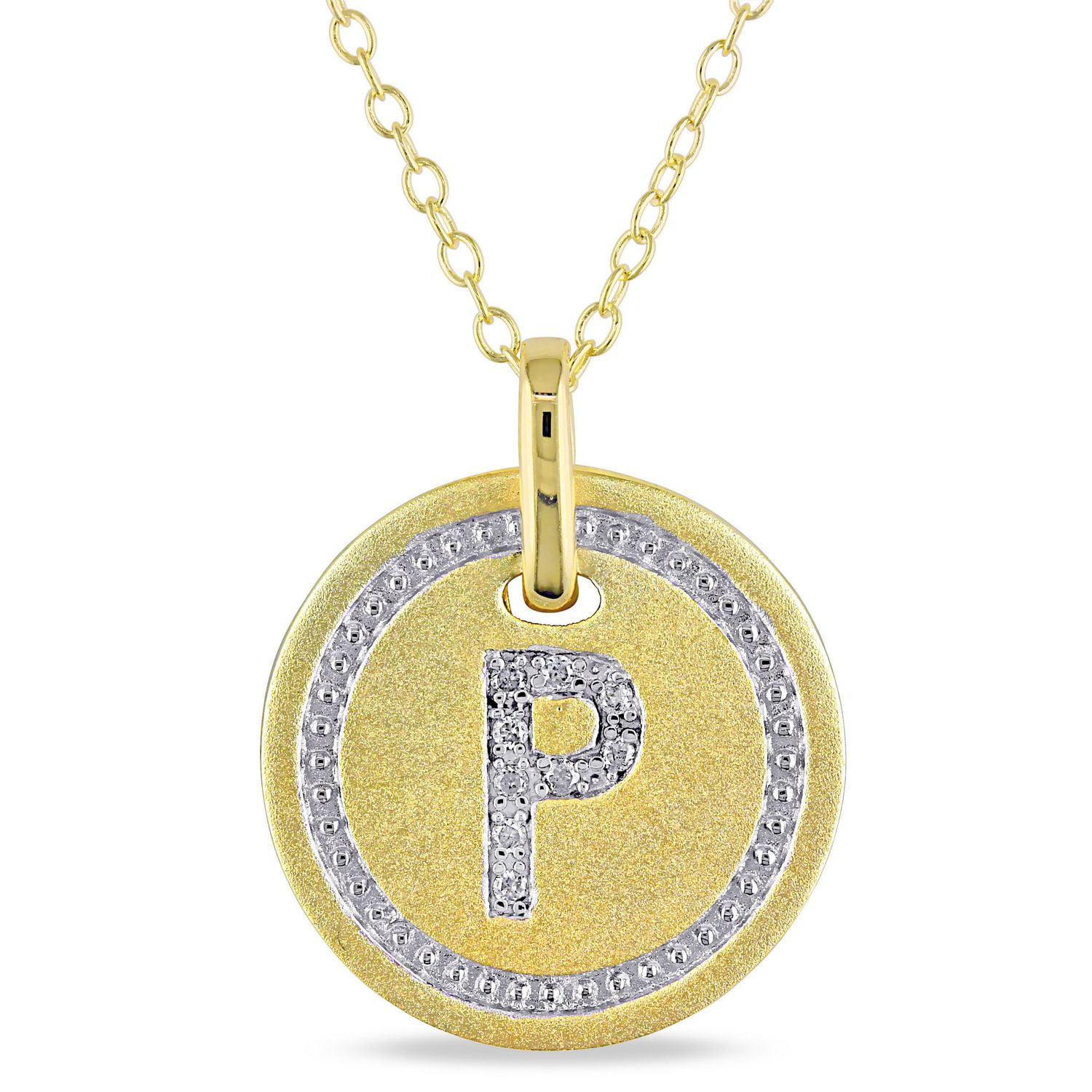 Miabella Diamond-Accent Yellow Rhodium-Plated Sterling Silver Initial Pendant, 18"