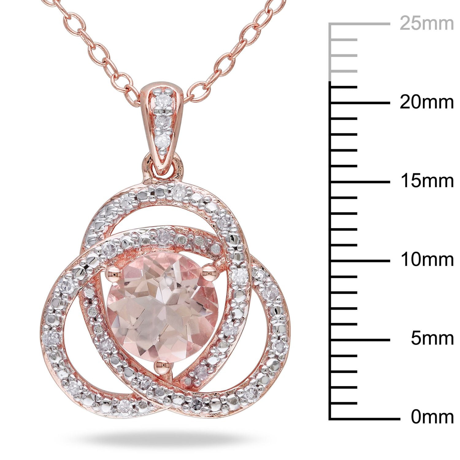 Tangelo 1-1/6 Carat T.G.W. Morganite and Diamond-Accent Rose Rhodium-Plated Sterling Silver Pendant, 18"
