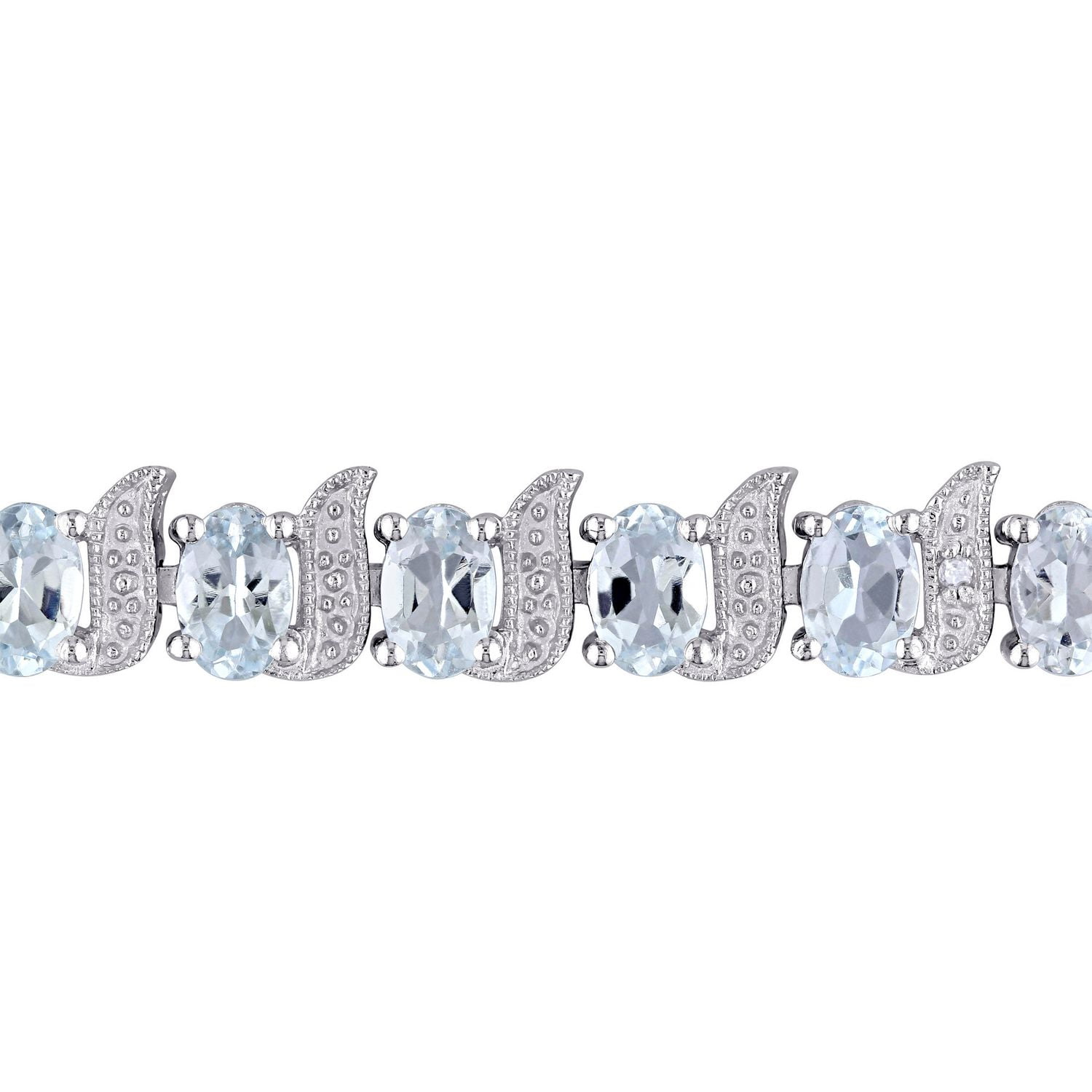 Tangelo 9-5/8 Carat T.G.W. Aquamarine and Diamond-Accent Sterling Silver Link Bracelet, 7"