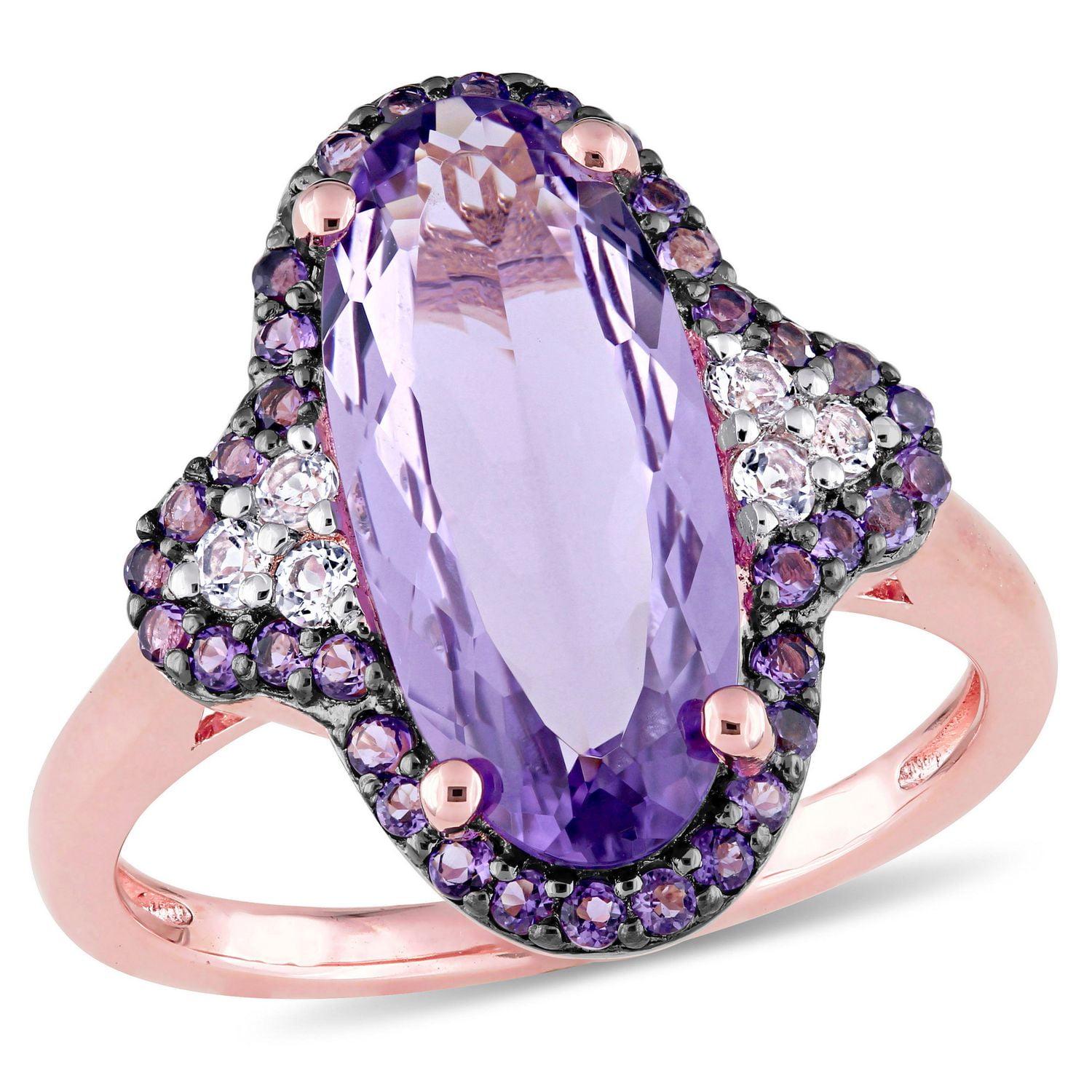 Tangelo 3-1/2 Carat T.G.W. Amethyst and White Topaz Rose Rhodium-Plated Sterling Silver Halo Cocktail Ring