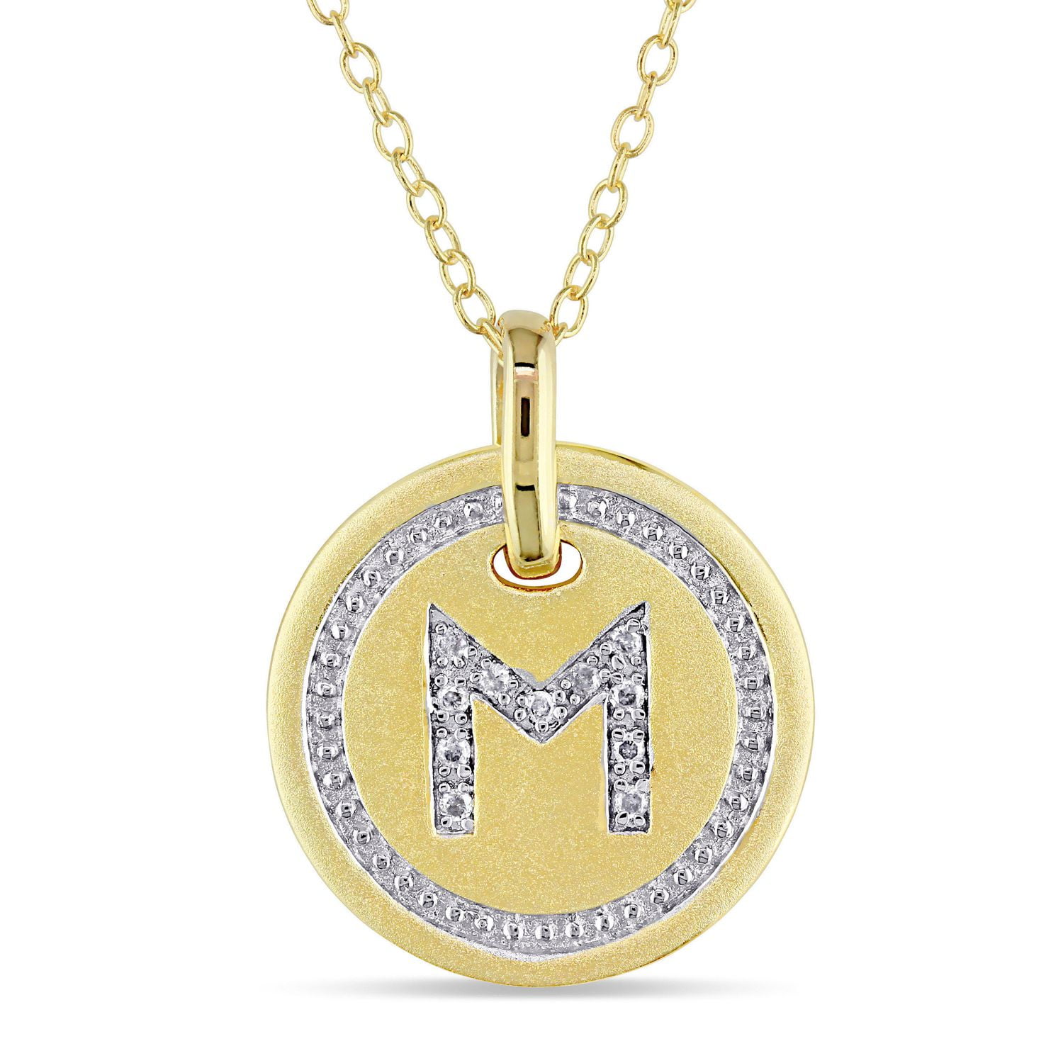 Miabella Diamond-Accent Yellow Rhodium-Plated Sterling Silver Initial Pendant, 18"