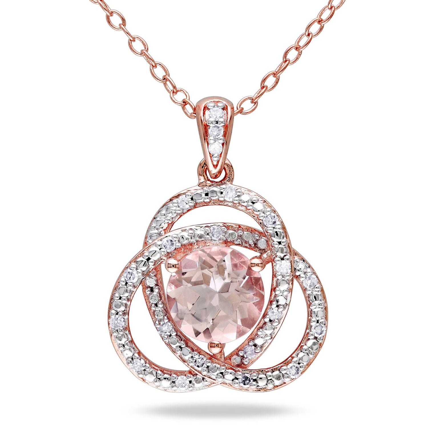 Tangelo 1-1/6 Carat T.G.W. Morganite and Diamond-Accent Rose Rhodium-Plated Sterling Silver Pendant, 18"