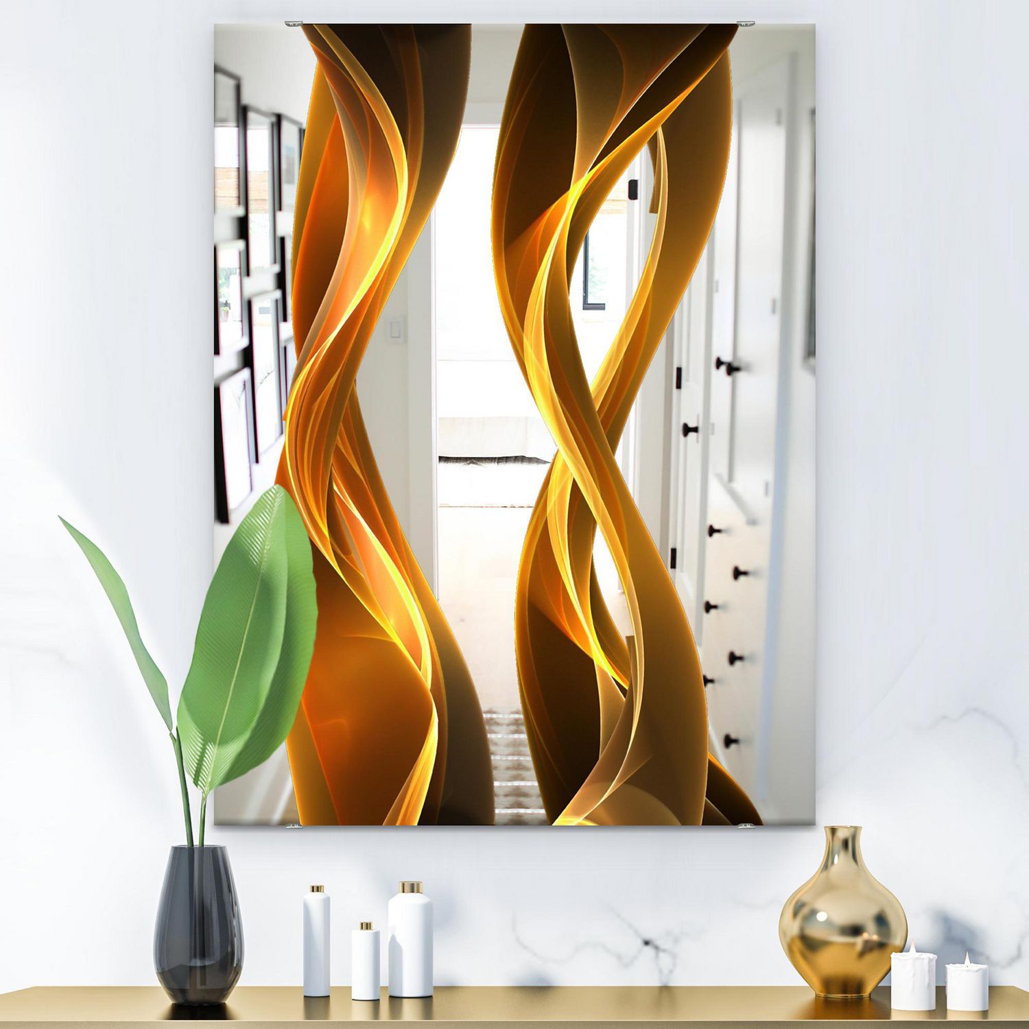 Designart Miroir Moderne 'Gold Wave II' - Miroir Mural - 28x40 