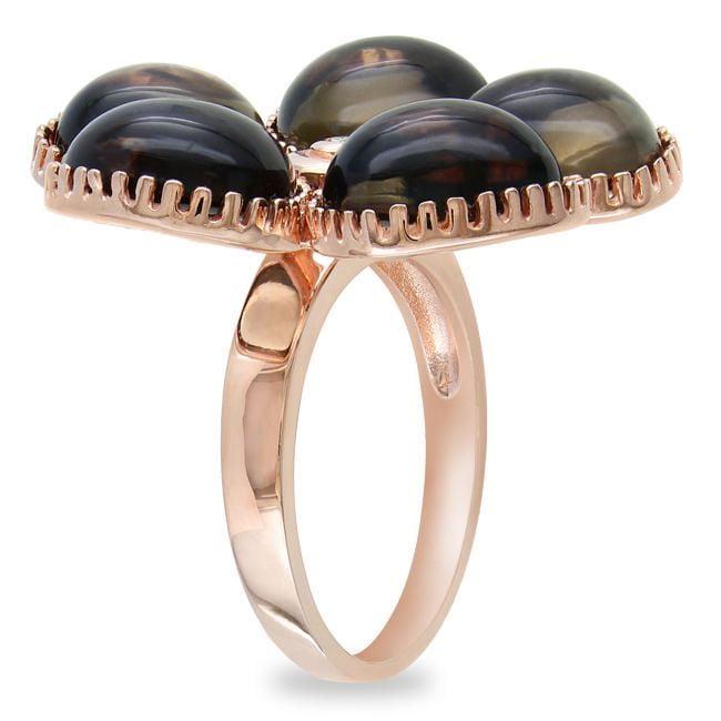 Bague de forme fleur Tangelo avec quartz fumés 15 CT PBT et accents de diamants en argent sterling plaqué de rhodium rosé