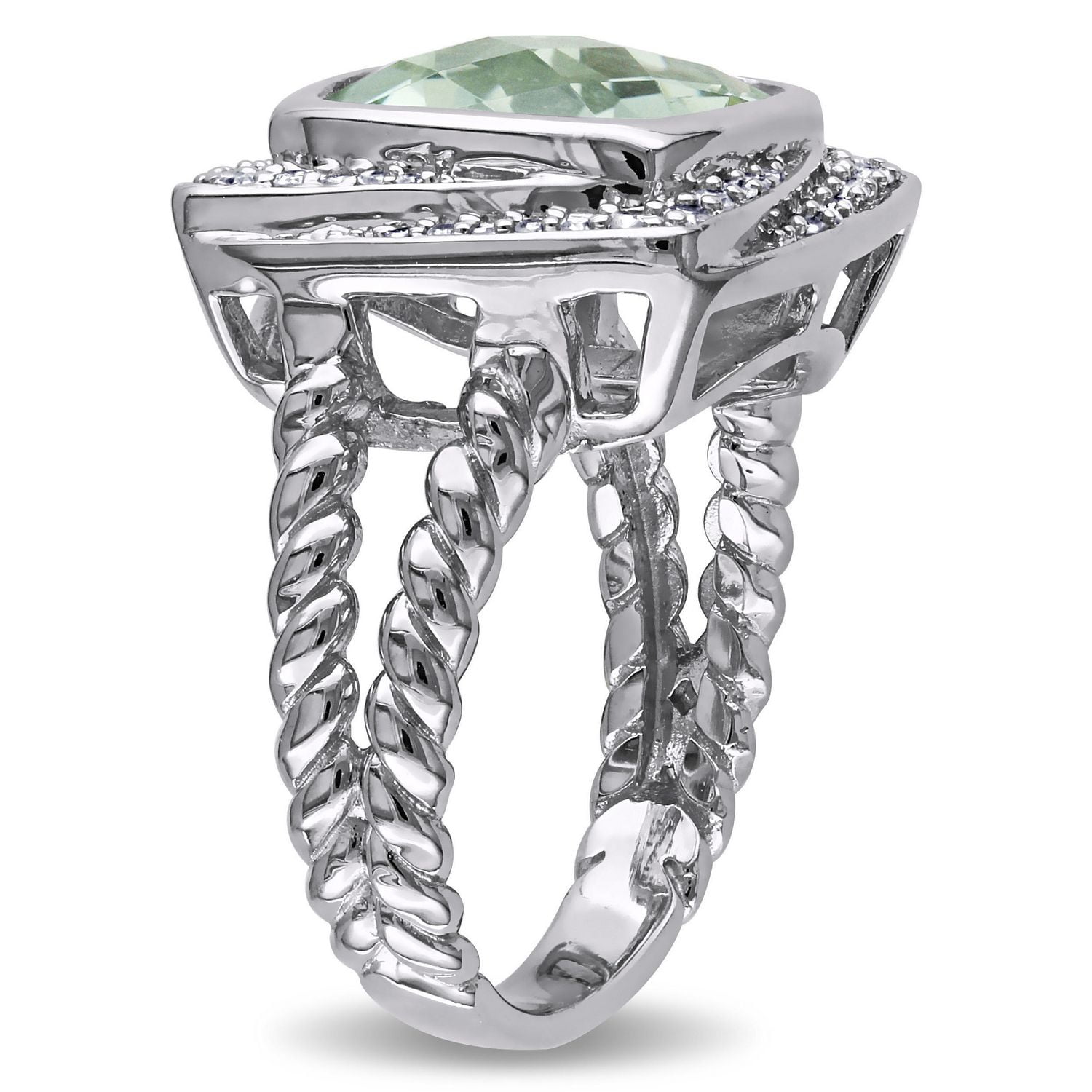 Tangelo 4 Carat T.G.W. Green Amethyst and 1/4 Carat T.W. Diamond Sterling Silver Cocktail Ring