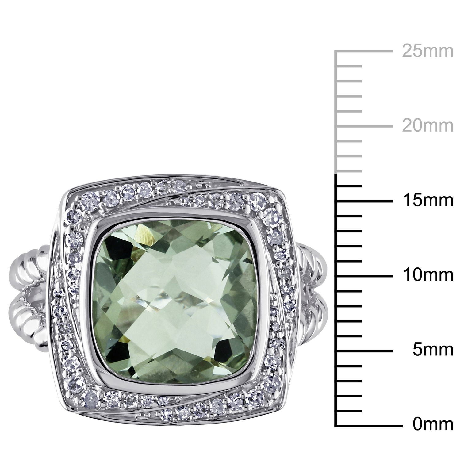 Tangelo 4 Carat T.G.W. Green Amethyst and 1/4 Carat T.W. Diamond Sterling Silver Cocktail Ring