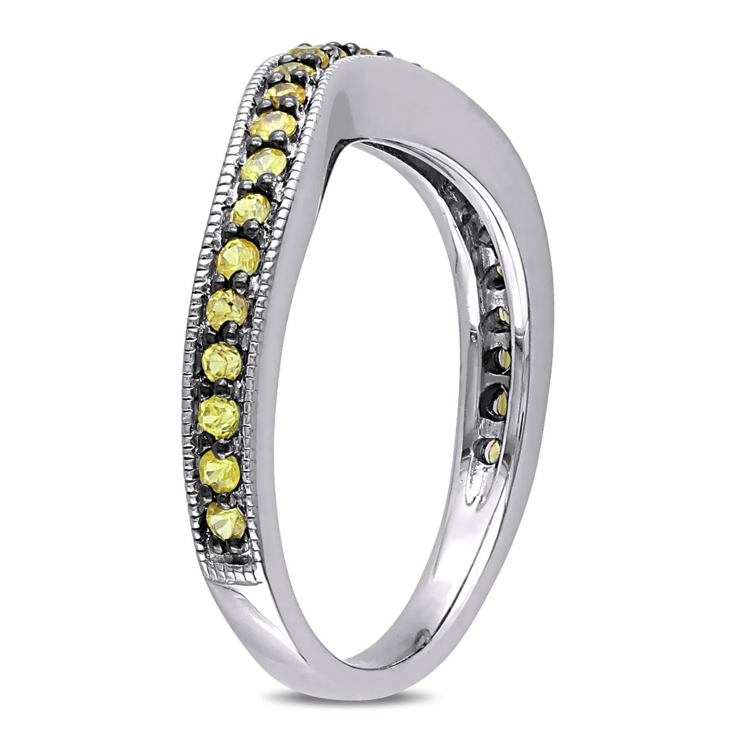Tangelo 1/2 Carat T.G.W. Yellow Sapphire Sterling Silver Chevron Eternity Ring