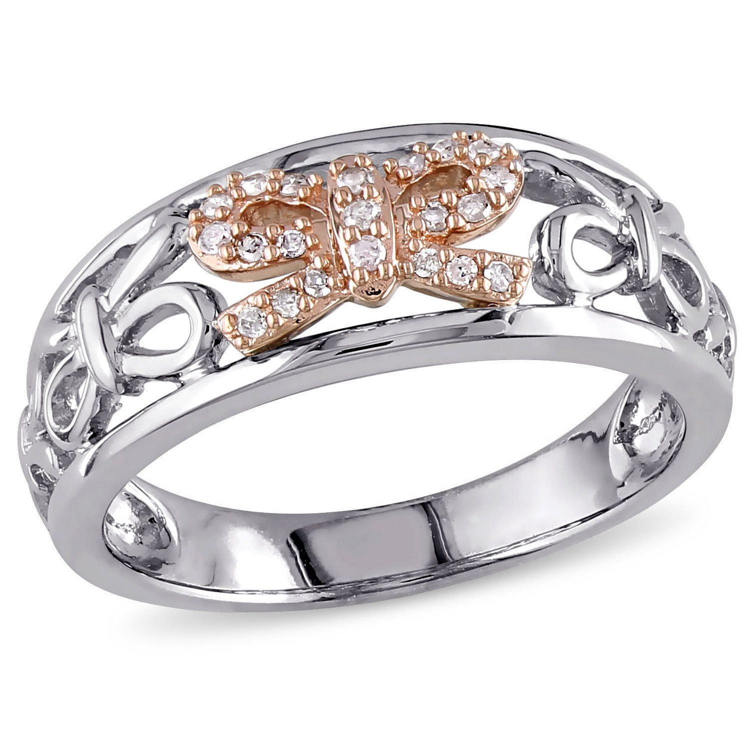 Miabella 1/10 Carat T.W. Diamond Two-Tone Sterling Silver Bow Ring