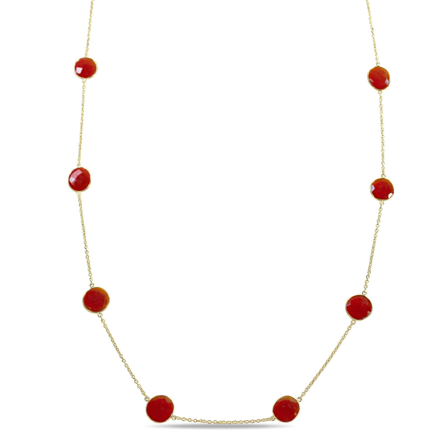Tangelo 42 Carat T.G.W. Carnelian Yellow Rhodium-Plated Sterling Silver Yard Station Necklace, 36"